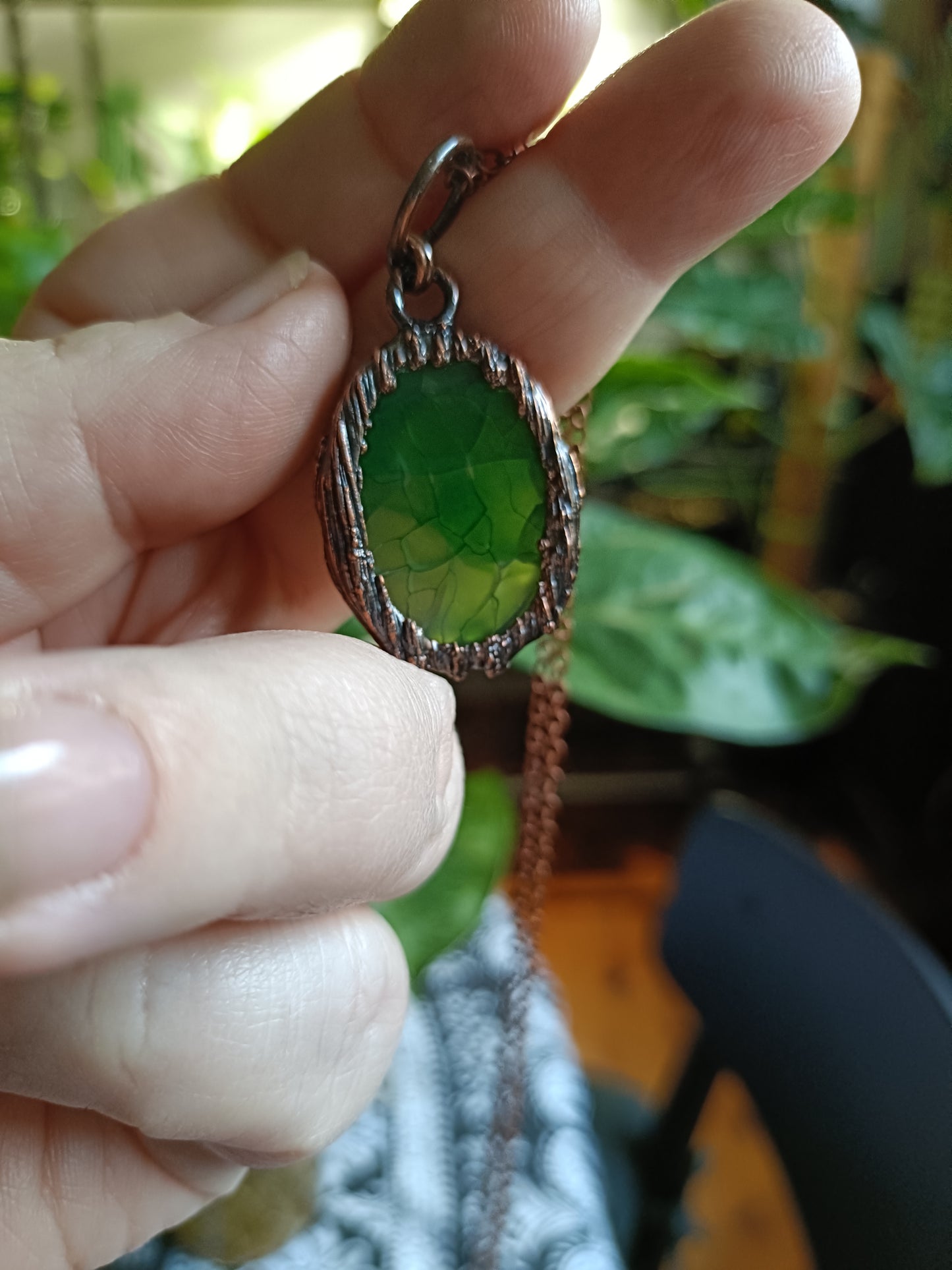 Handmade Green Dyed Dragon Vein Agate Pendant Necklace