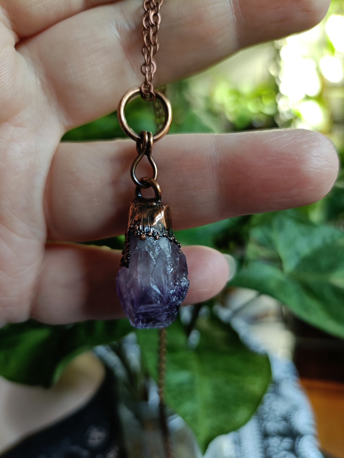 Rough Amethyst Point Copper Electroformed Pendant Necklace