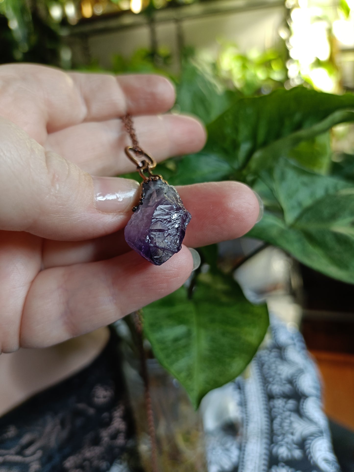 Rough Amethyst Point Copper Electroformed Pendant Necklace