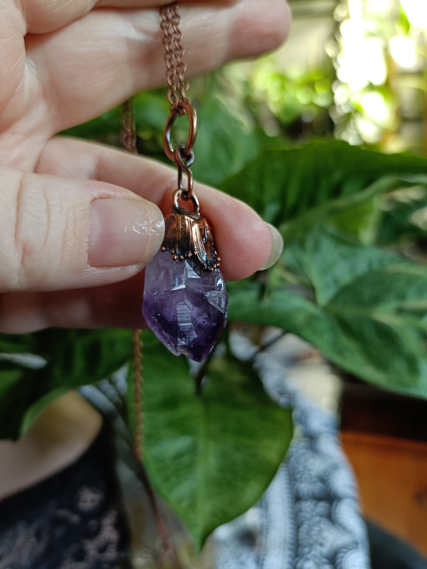 Rough Amethyst Point Copper Electroformed Pendant Necklace