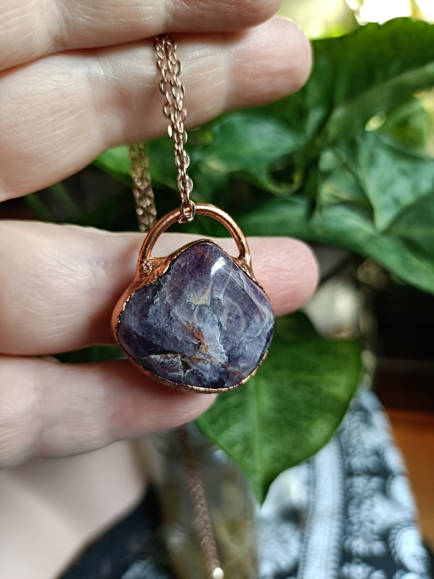 Handmade Amethyst Polished Stone Tumble Pendant Necklace