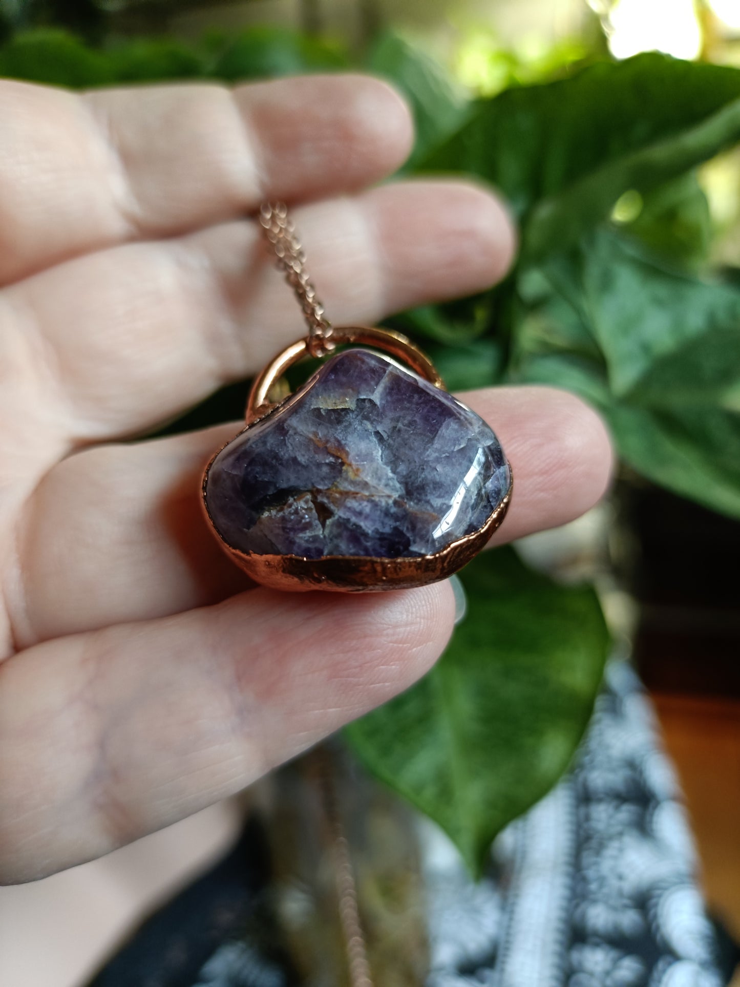 Handmade Amethyst Polished Stone Tumble Pendant Necklace