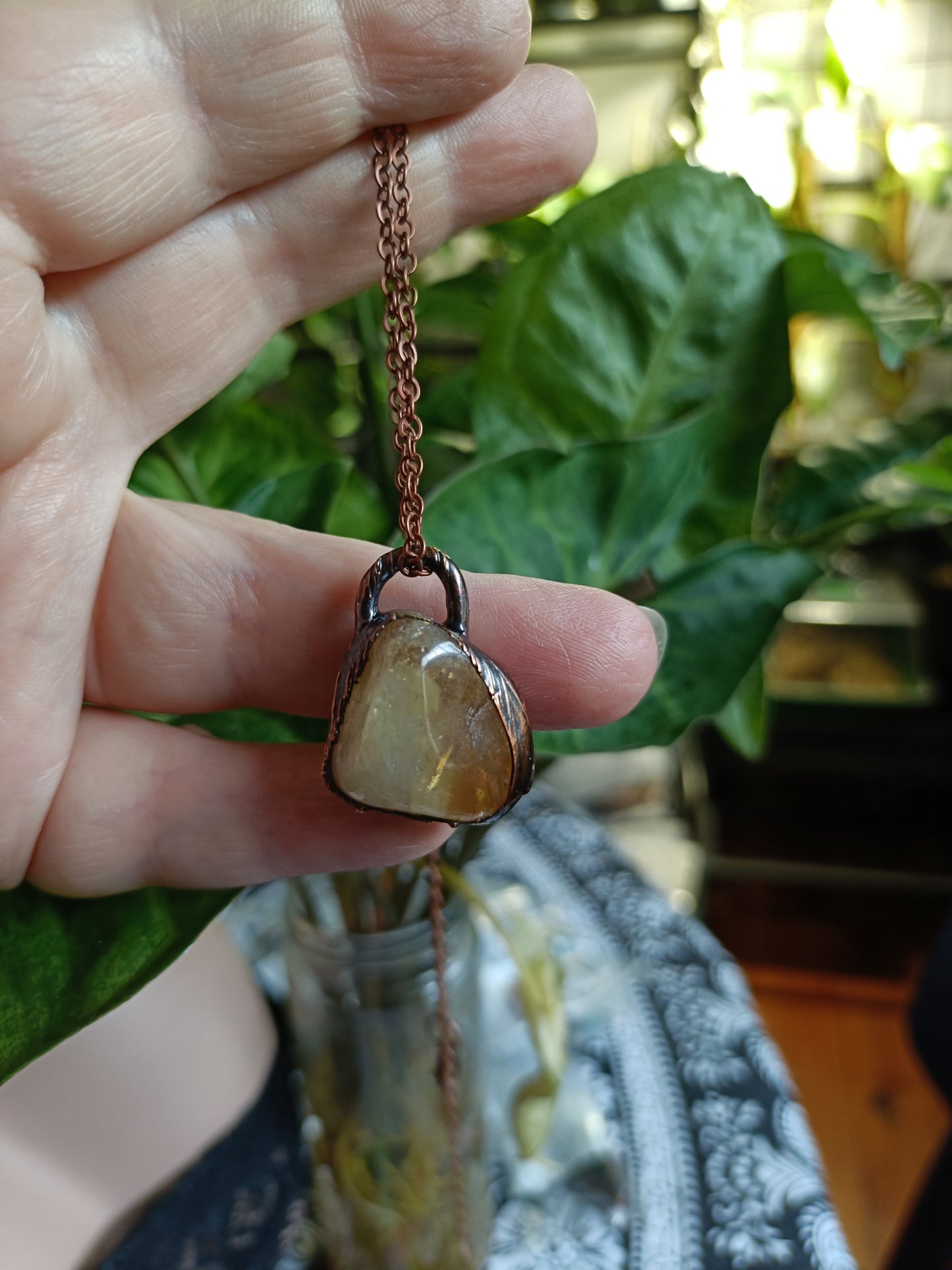 Citrine Copper Electroformed Pendant Necklace