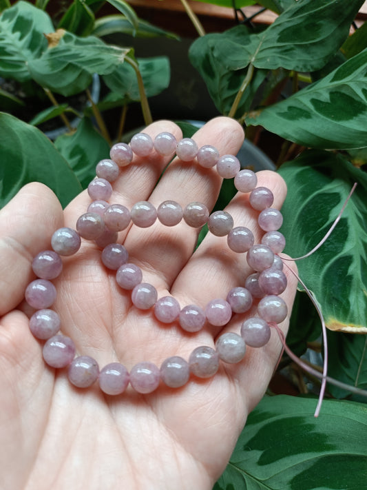 Lavender Rose Quartz Beaded Stretch Bracelet - 8.5mm