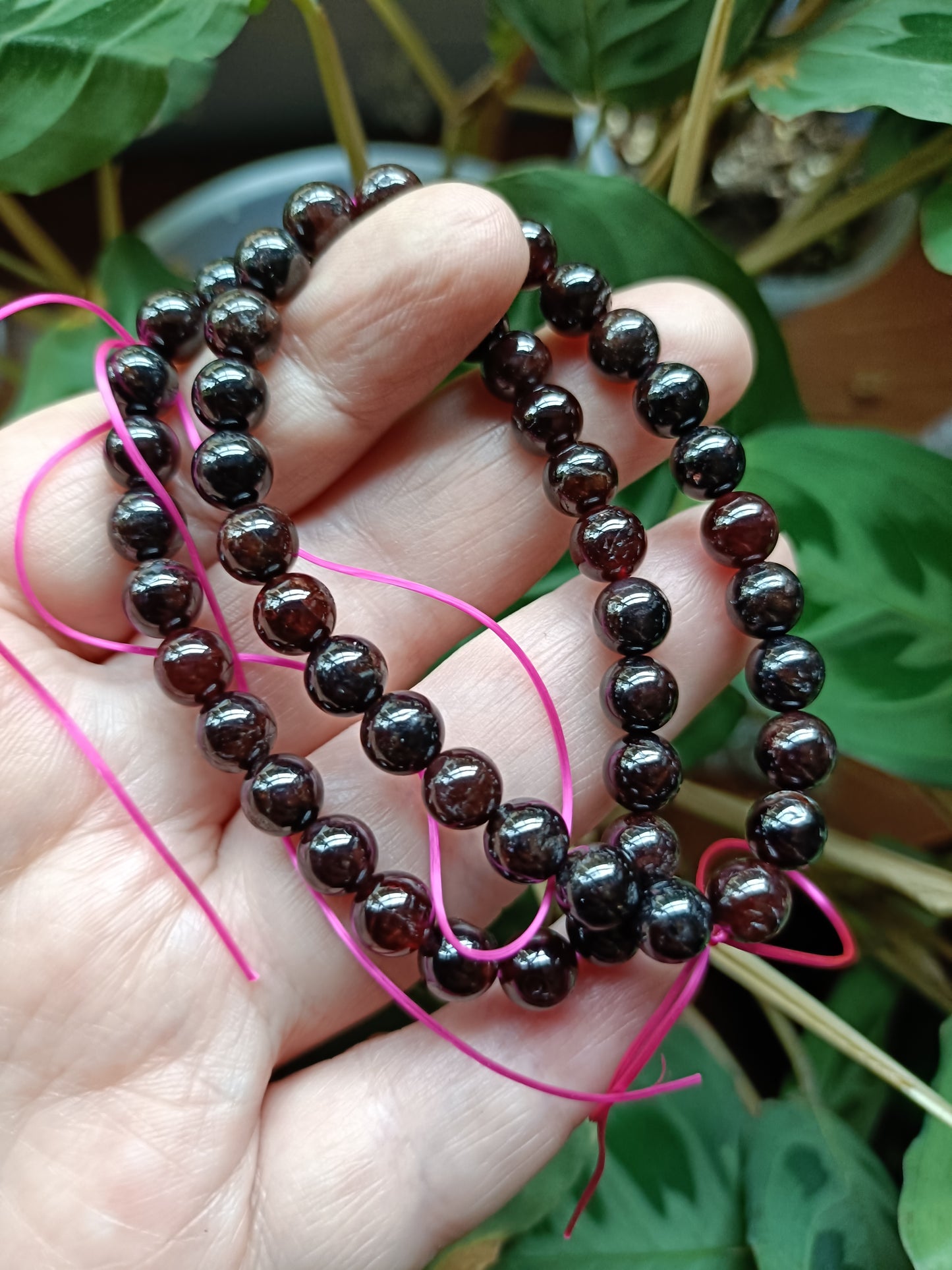 Garnet Beaded Stretch Bracelet - 7mm