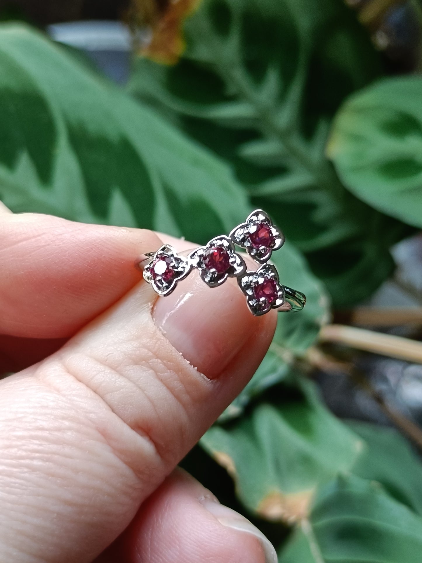 Four Stone Garnet Ring - Silver-Plated Copper