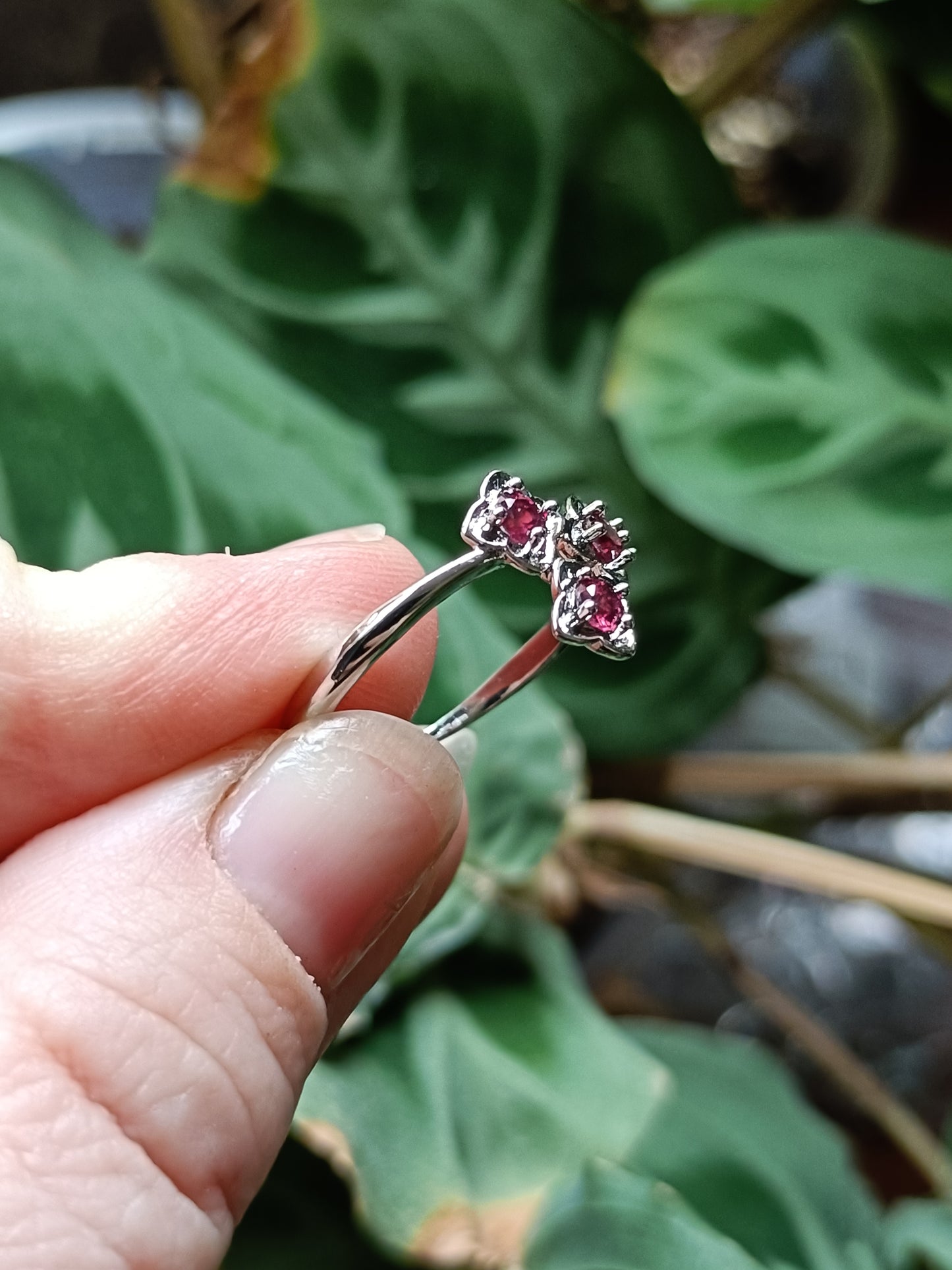 Four Stone Garnet Ring - Silver-Plated Copper
