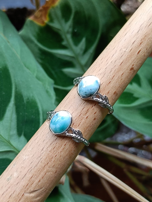 Larimar Leaf Ring - Silver-Plated Copper