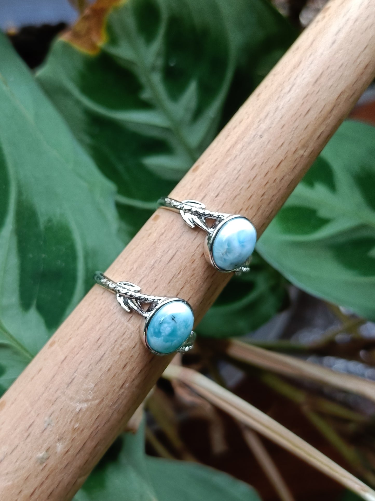 Larimar Leaf Ring - Silver-Plated Copper