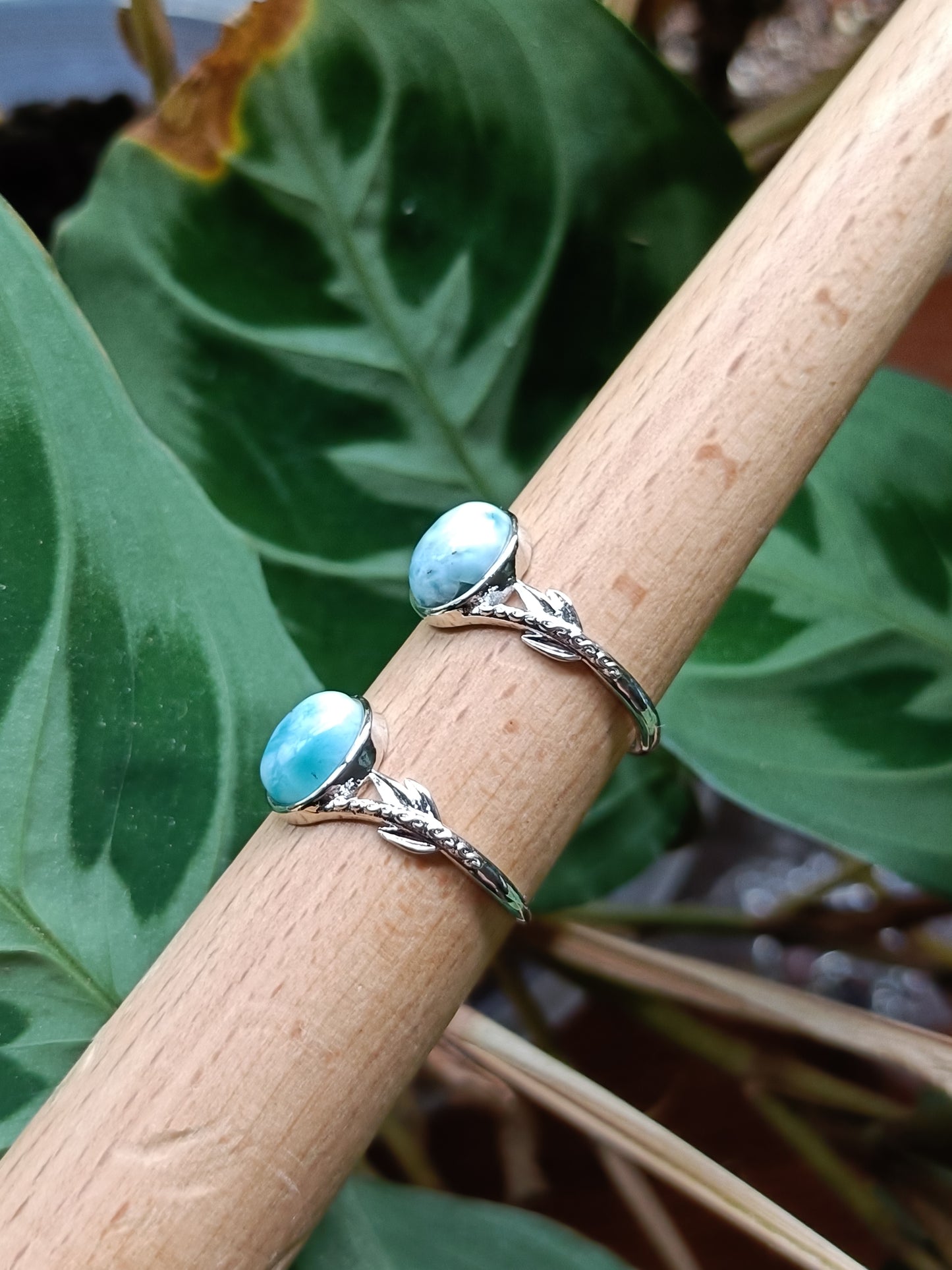Larimar Leaf Ring - Silver-Plated Copper