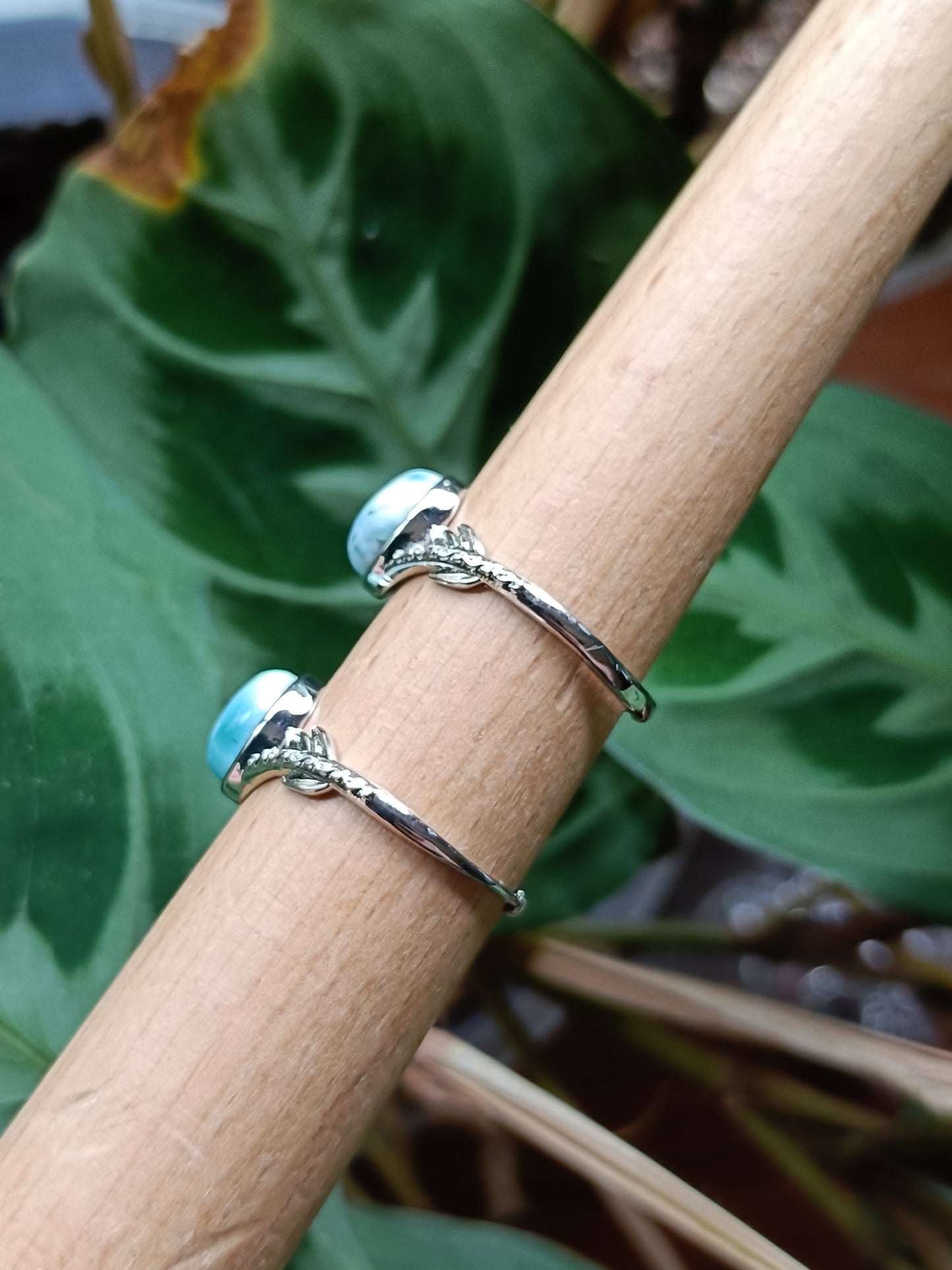 Larimar Leaf Ring - Silver-Plated Copper