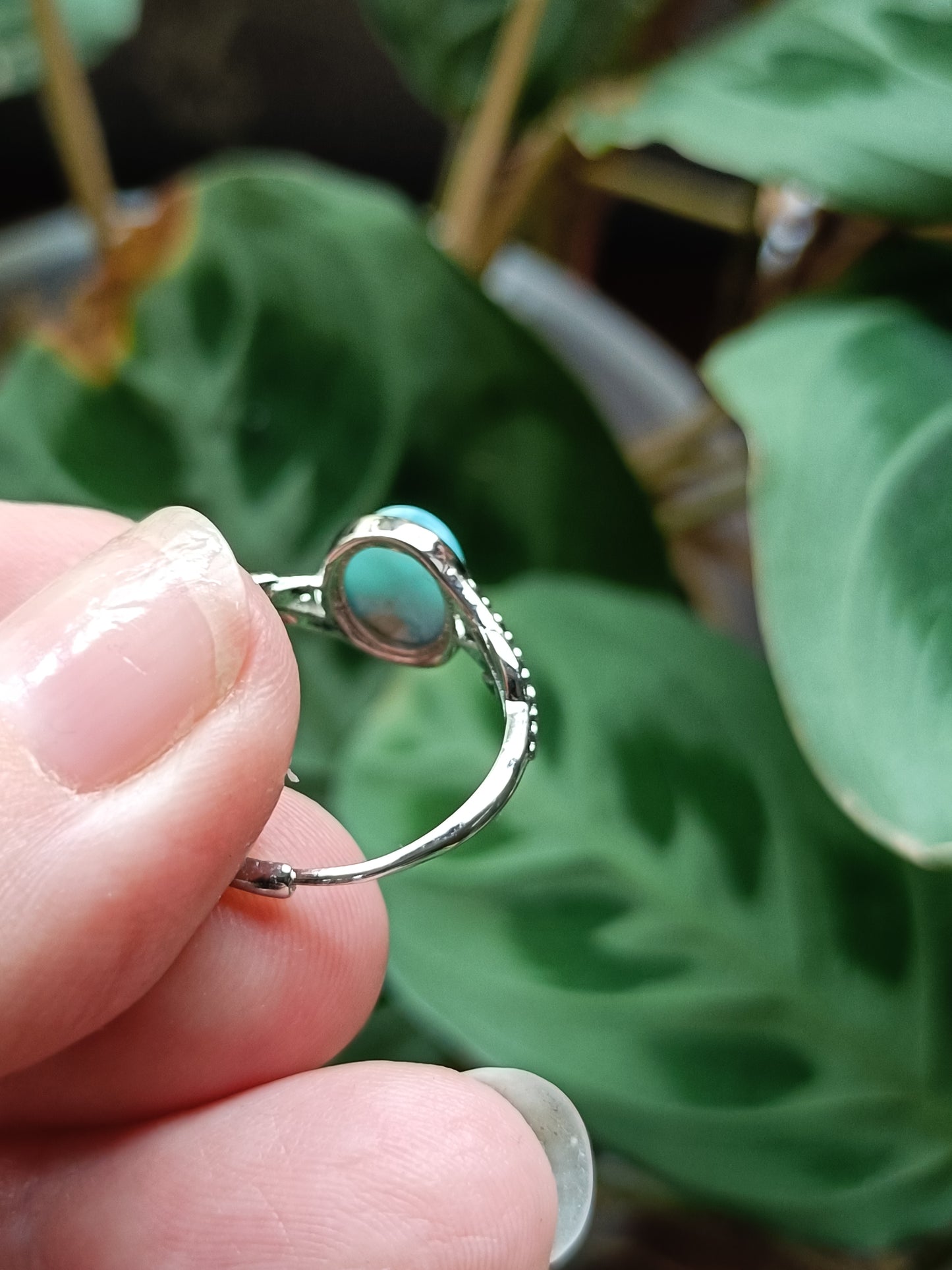 Larimar Leaf Ring - Silver-Plated Copper