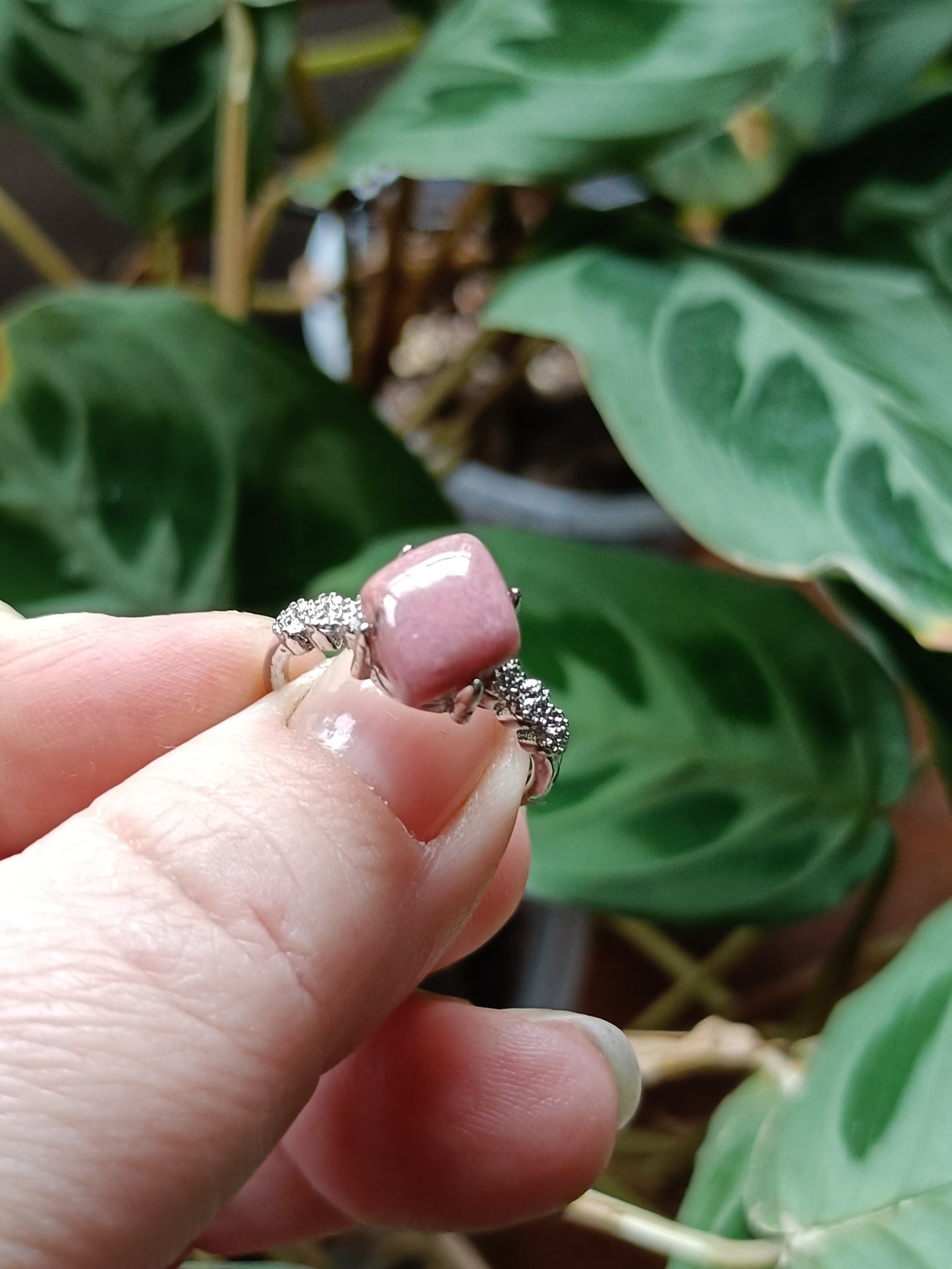 Rhodonite Ring - Silver-Plated Copper