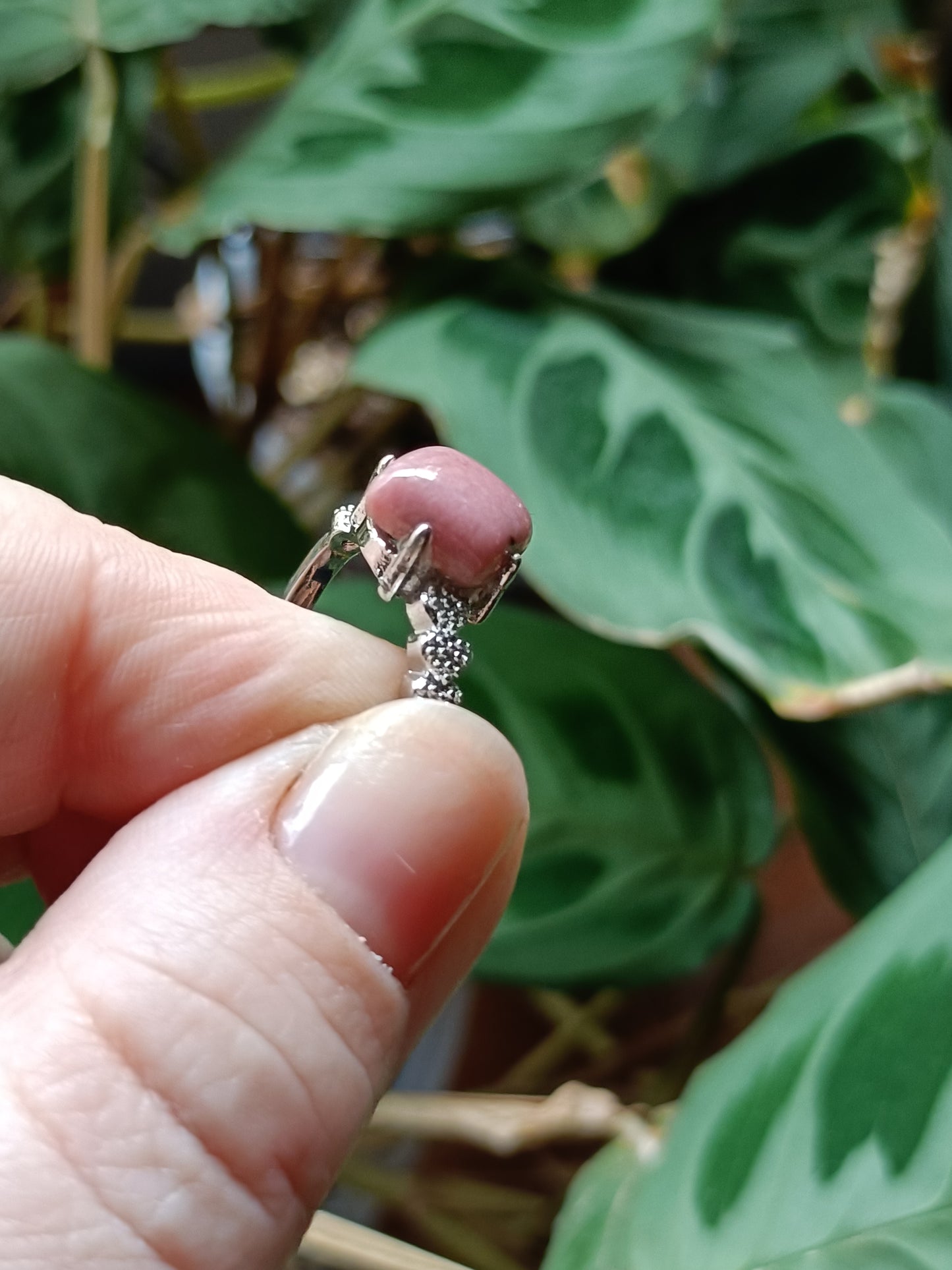 Rhodonite Ring - Silver-Plated Copper