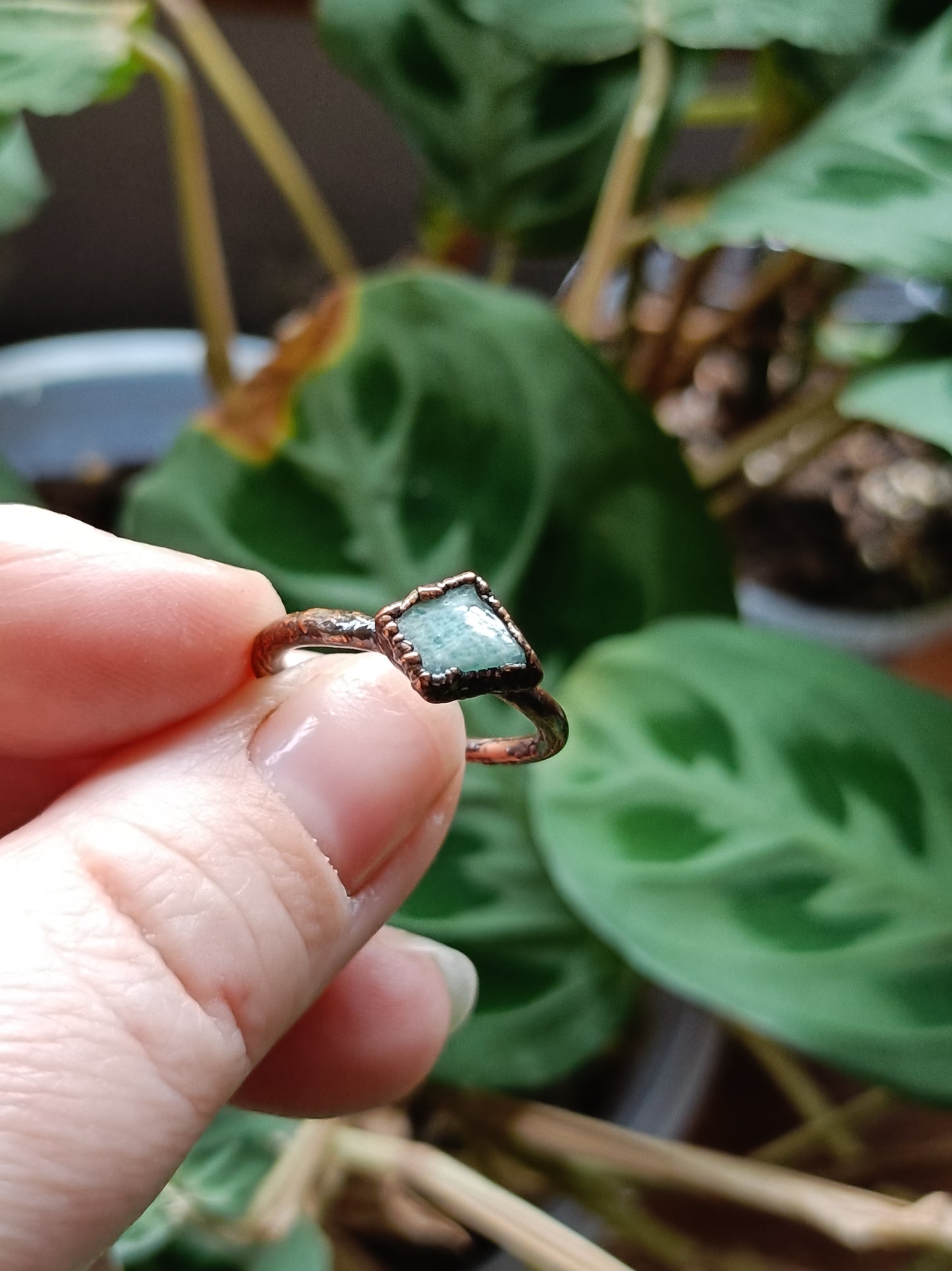 Amazonite Copper Electroformed Ring - Size US 6.5 - UK N - D 16.8mm
