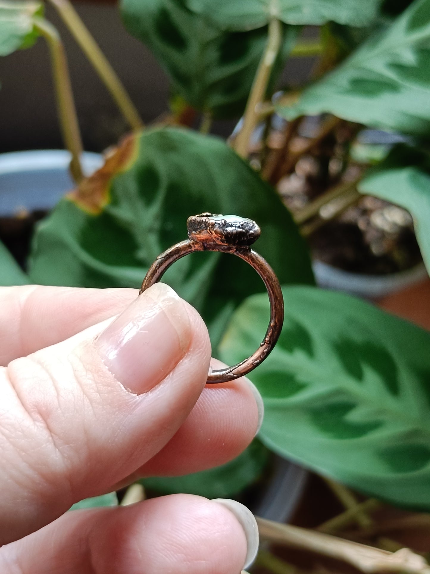 Amazonite Copper Electroformed Ring - Size US 6.5 - UK N - D 16.8mm