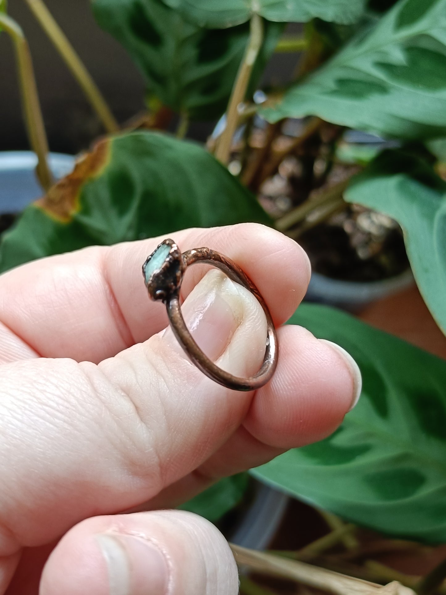 Amazonite Copper Electroformed Ring - Size US 6.5 - UK N - D 16.8mm