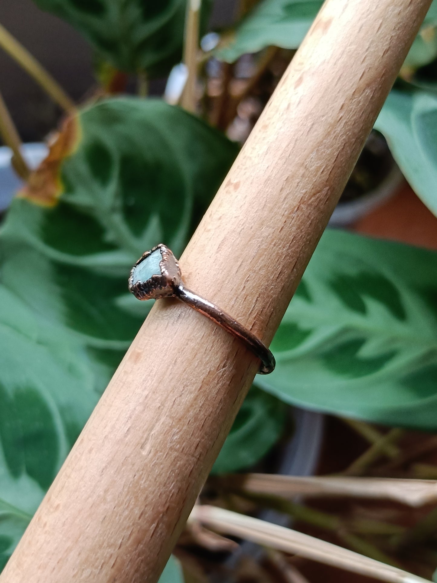 Amazonite Copper Electroformed Ring - Size US 6.5 - UK N - D 16.8mm
