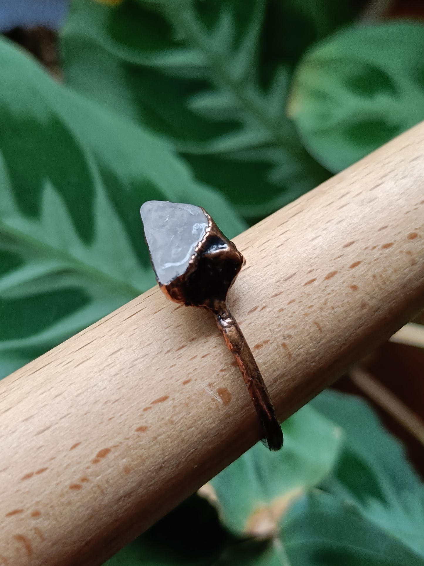 Rose Quartz Copper Electroformed Ring - Size US 12.5 - UK Z - D 21.8mm