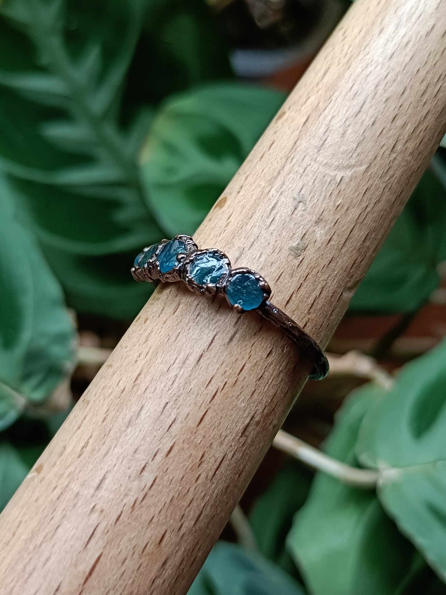 Blue Apatite Copper Electroformed Ring - Size US 11 - UK V1/2 - D 20.6mm