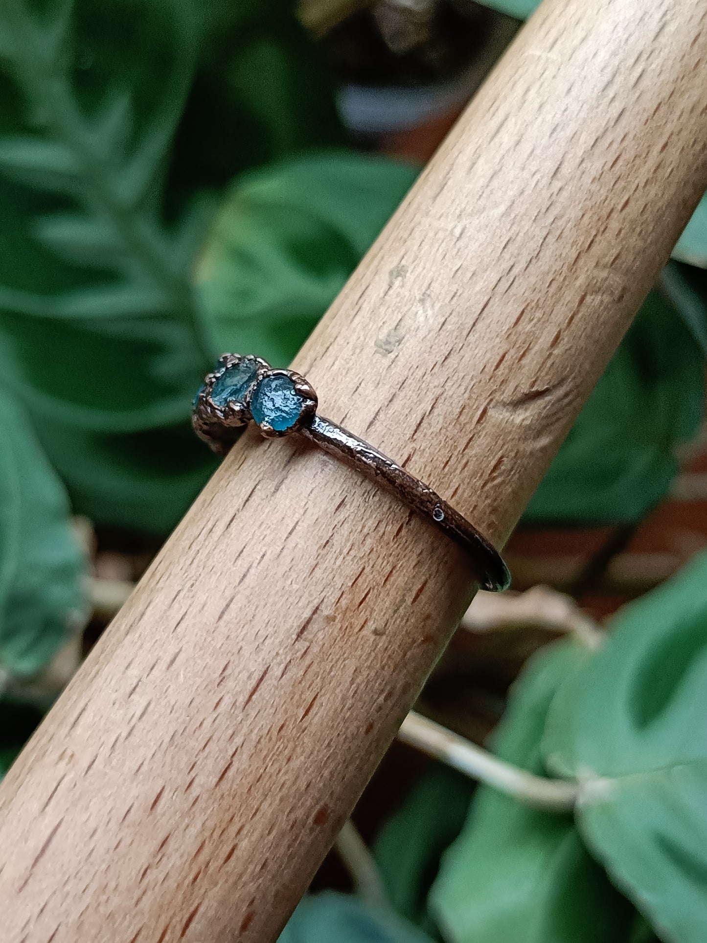 Blue Apatite Copper Electroformed Ring - Size US 11 - UK V1/2 - D 20.6mm