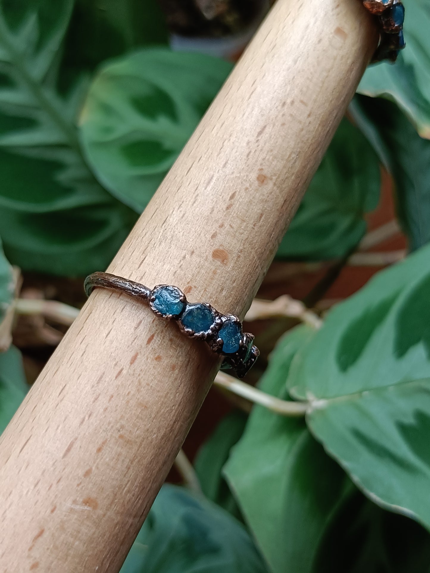 Blue Apatite Copper Electroformed Ring - Size US 7 - UK O - D 17.2mm