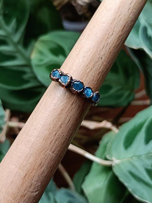 Blue Apatite Copper Electroformed Ring - Size US 7 - UK O - D 17.2mm