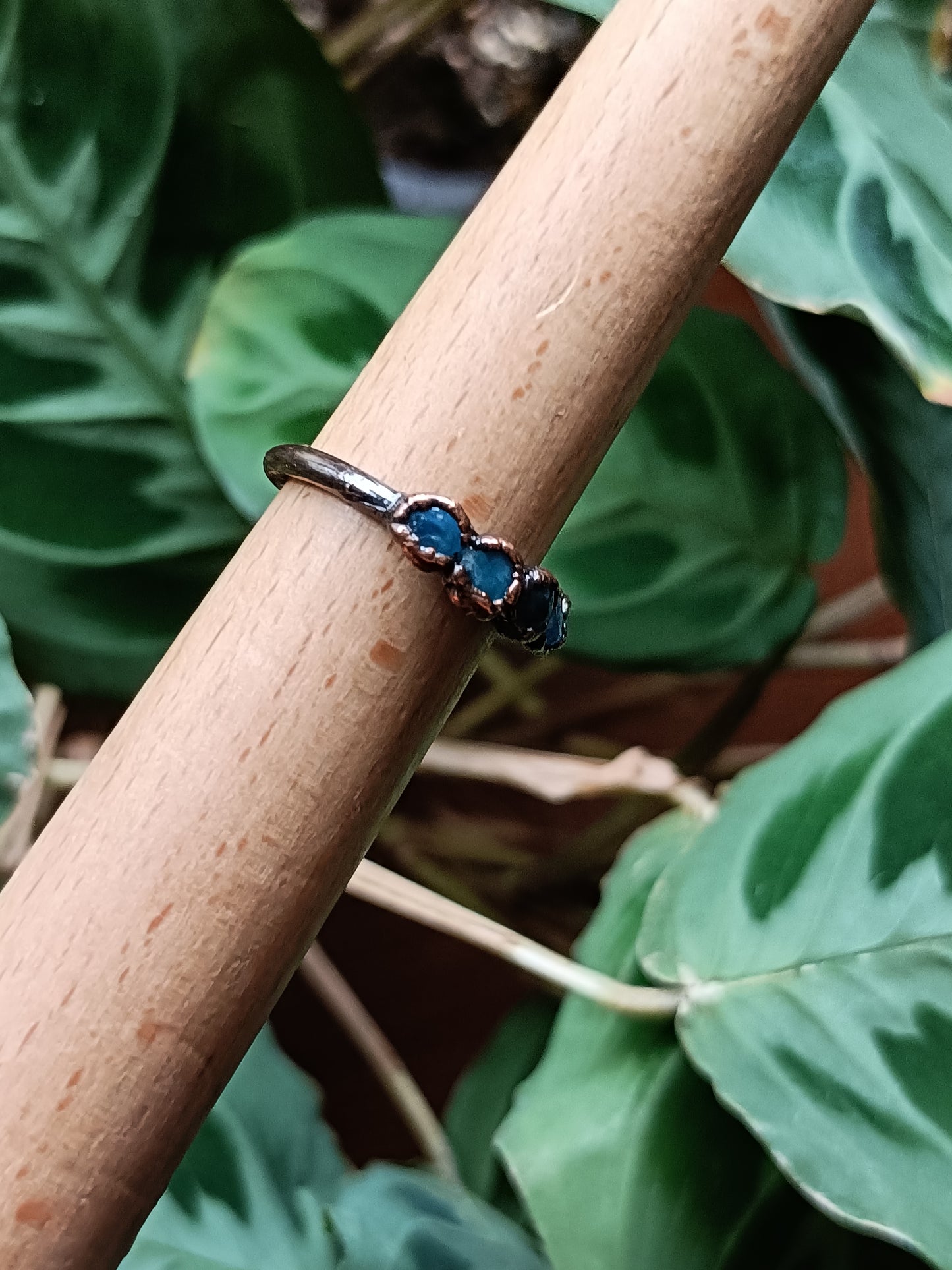 Blue Apatite Copper Electroformed Ring - Size US 7 - UK O - D 17.2mm