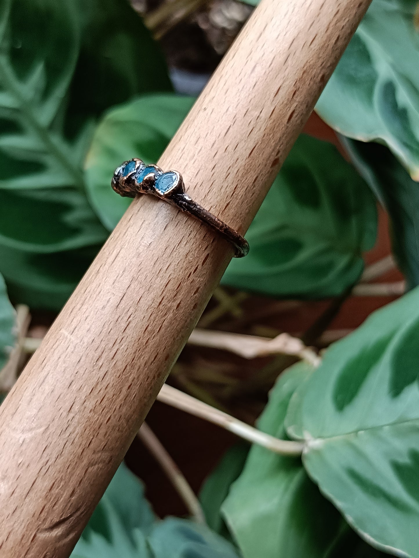 Blue Apatite Copper Electroformed Ring - Size US 7 - UK O - D 17.2mm