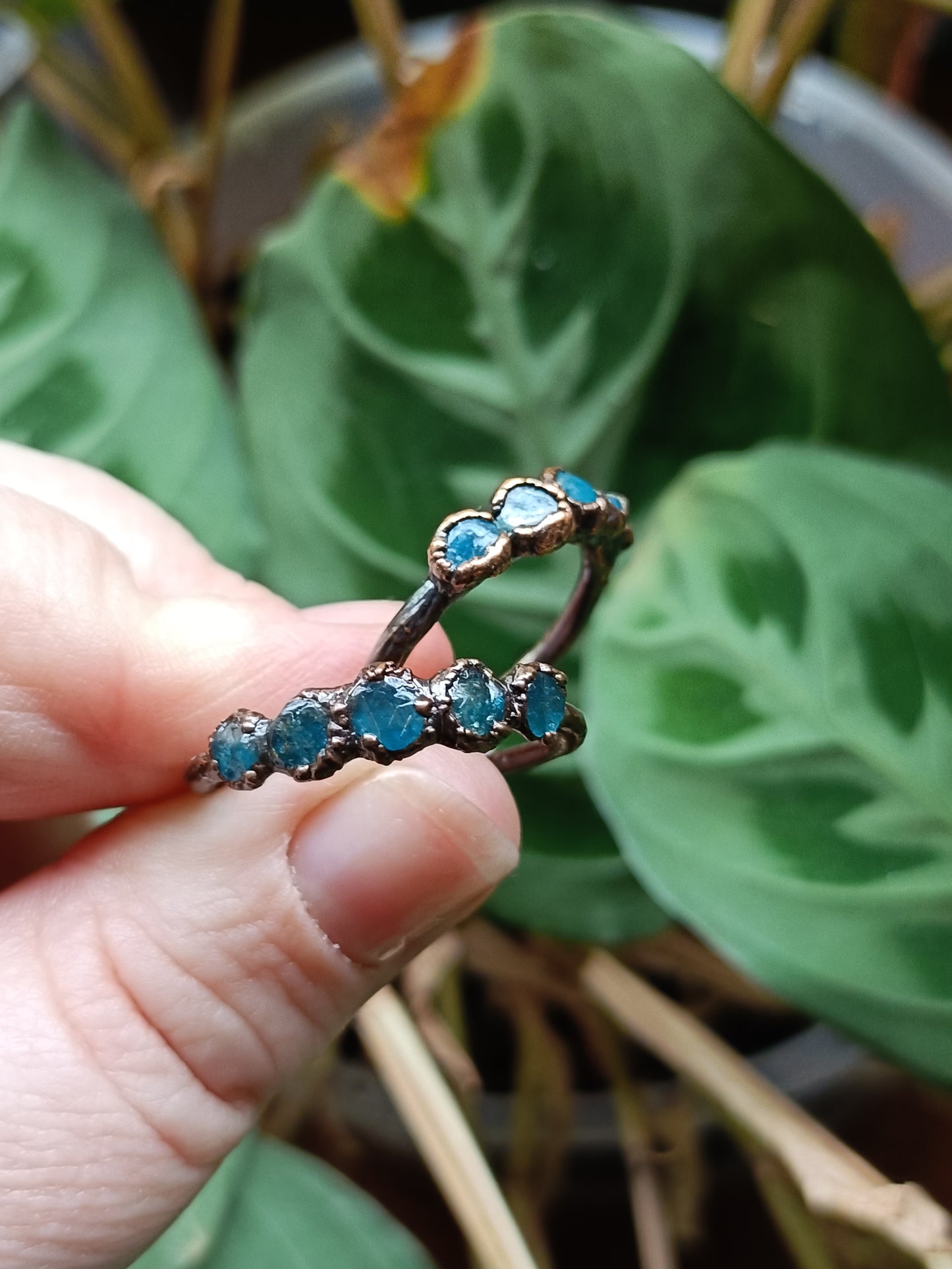 Blue Apatite Copper Electroformed Ring - Size US 7 - UK O - D 17.2mm