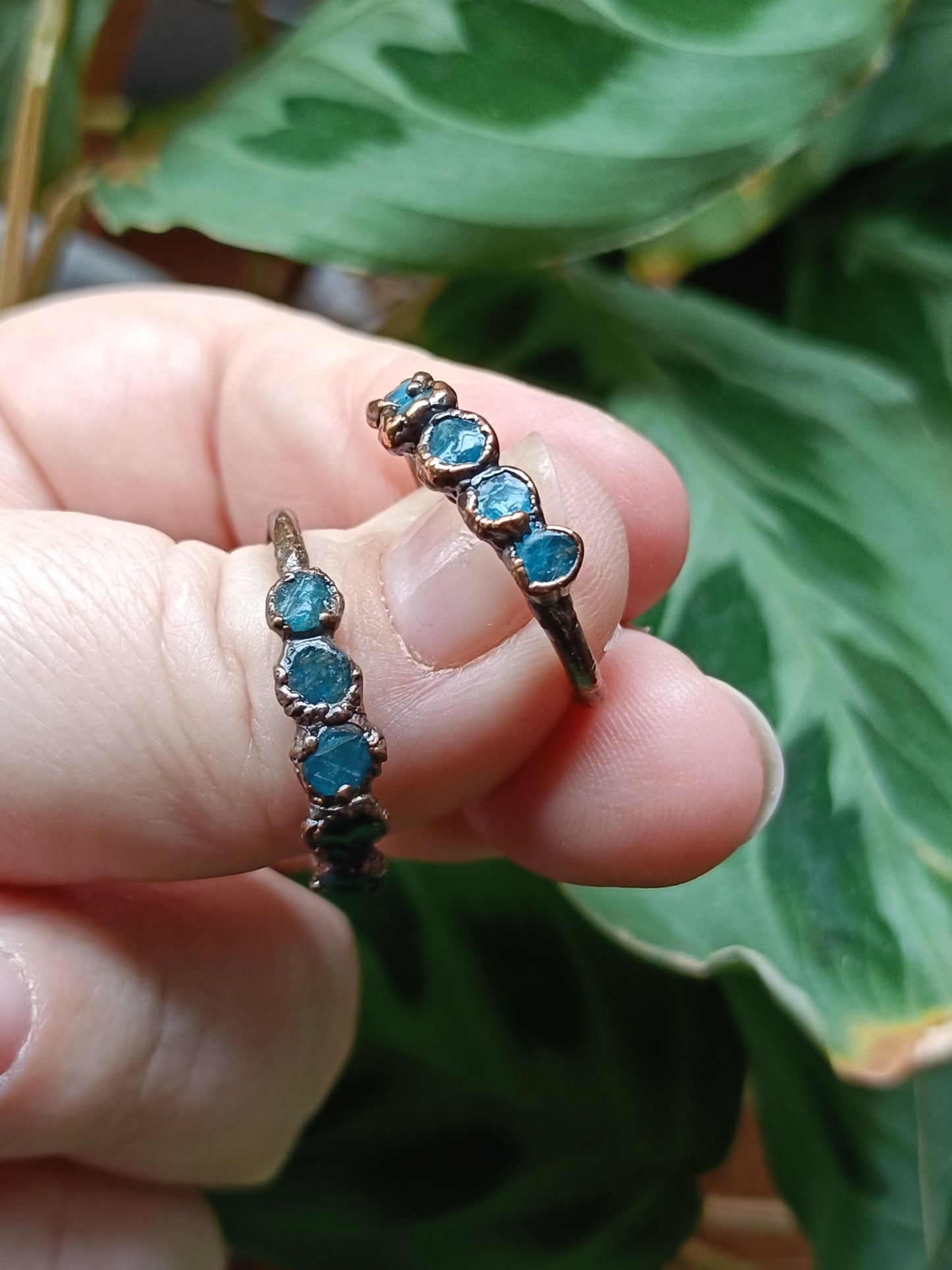 Blue Apatite Copper Electroformed Ring - Size US 11 - UK V1/2 - D 20.6mm