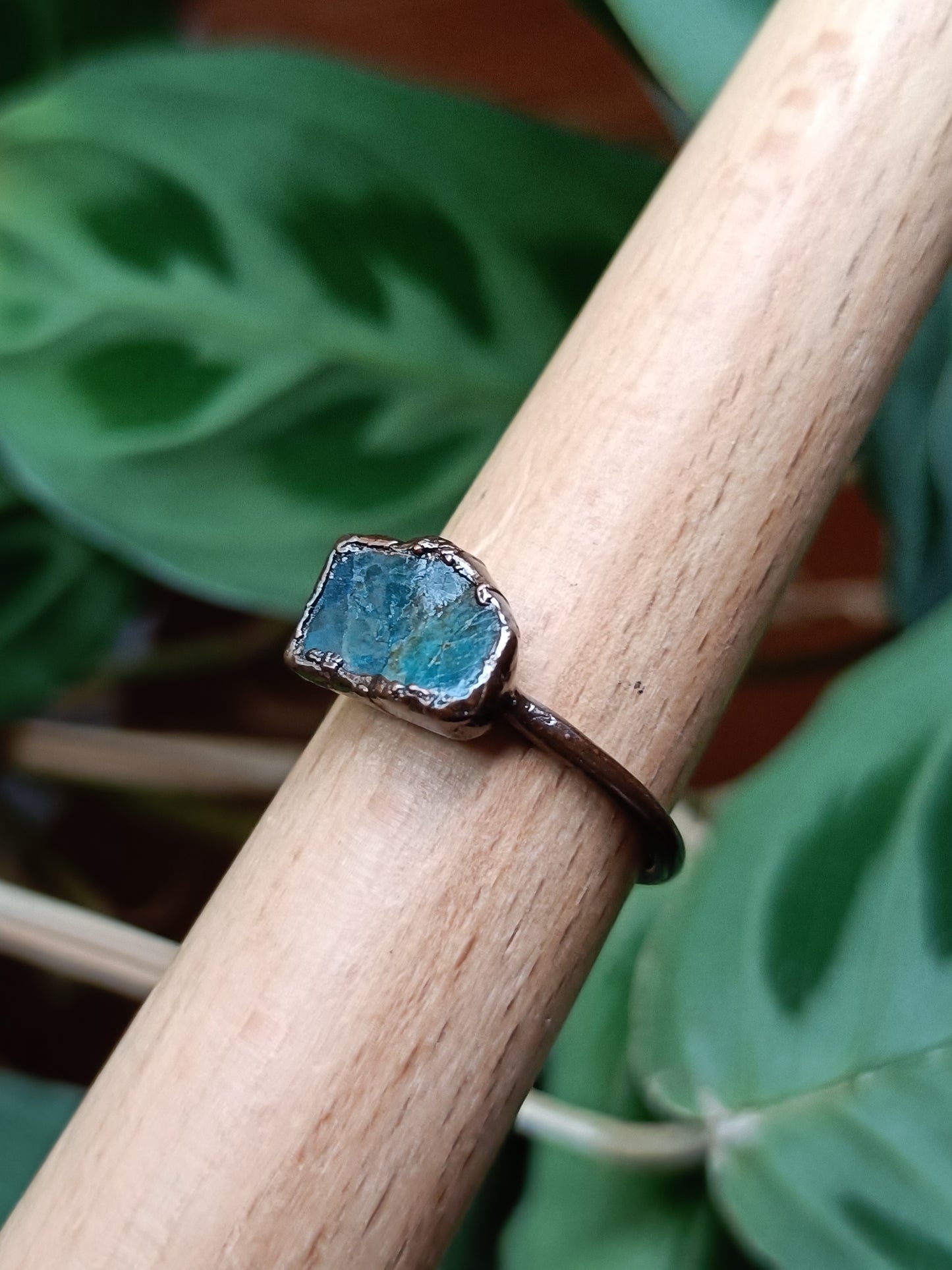 Blue Apatite Copper Electroformed Ring - Size US 6.5/ - UK N - D 16.9mm