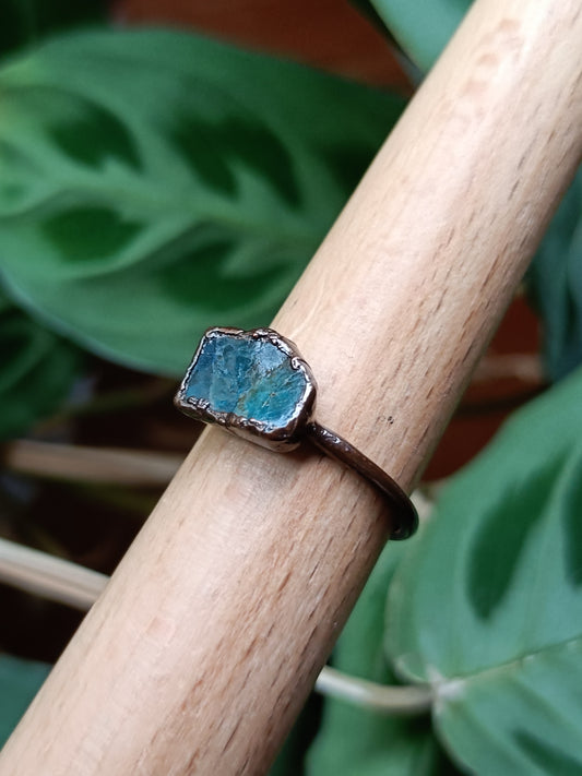 Blue Apatite Copper Electroformed Ring - Size US 6.5/ - UK N - D 16.9mm