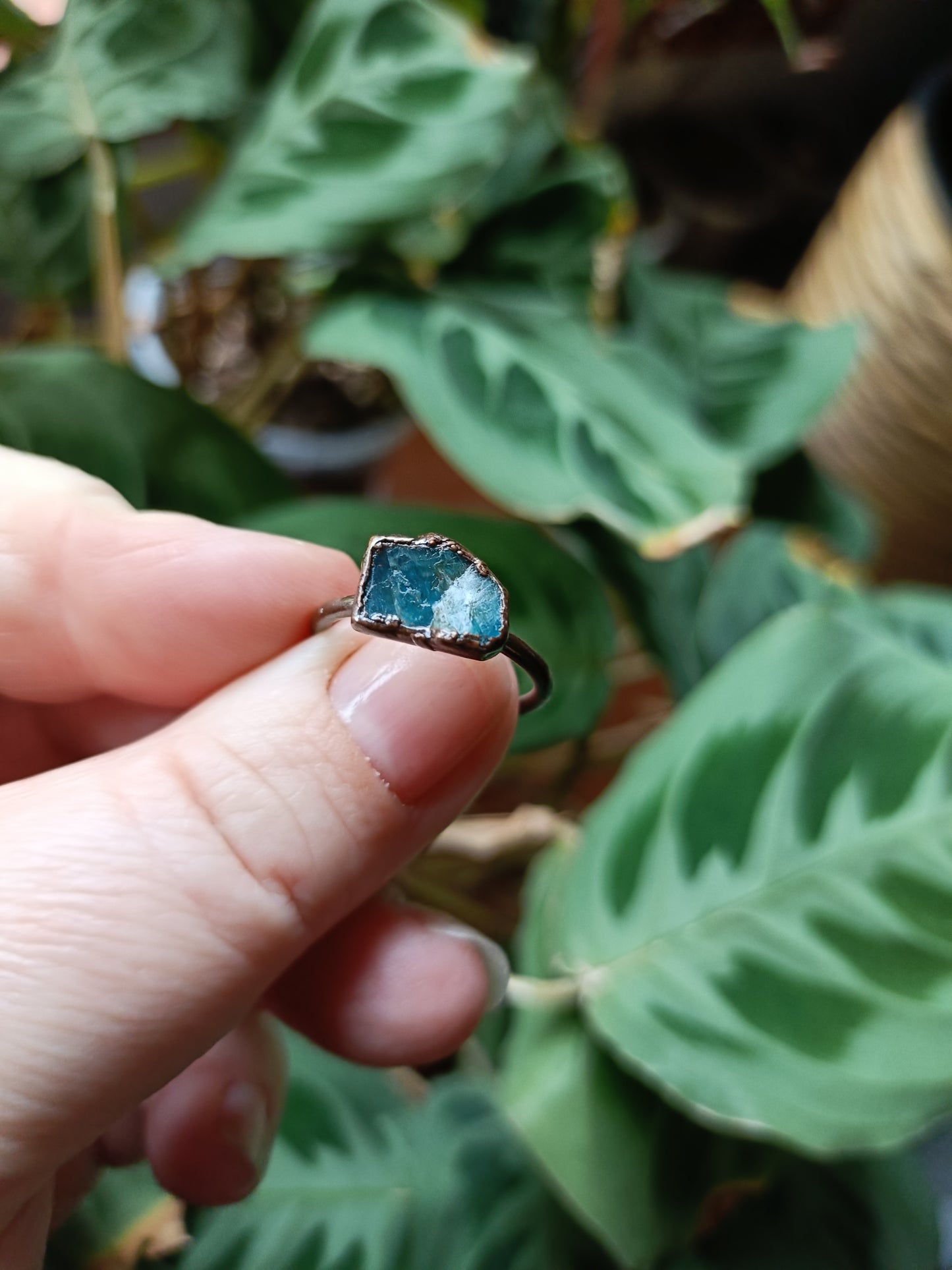 Blue Apatite Copper Electroformed Ring - Size US 6.5/ - UK N - D 16.9mm