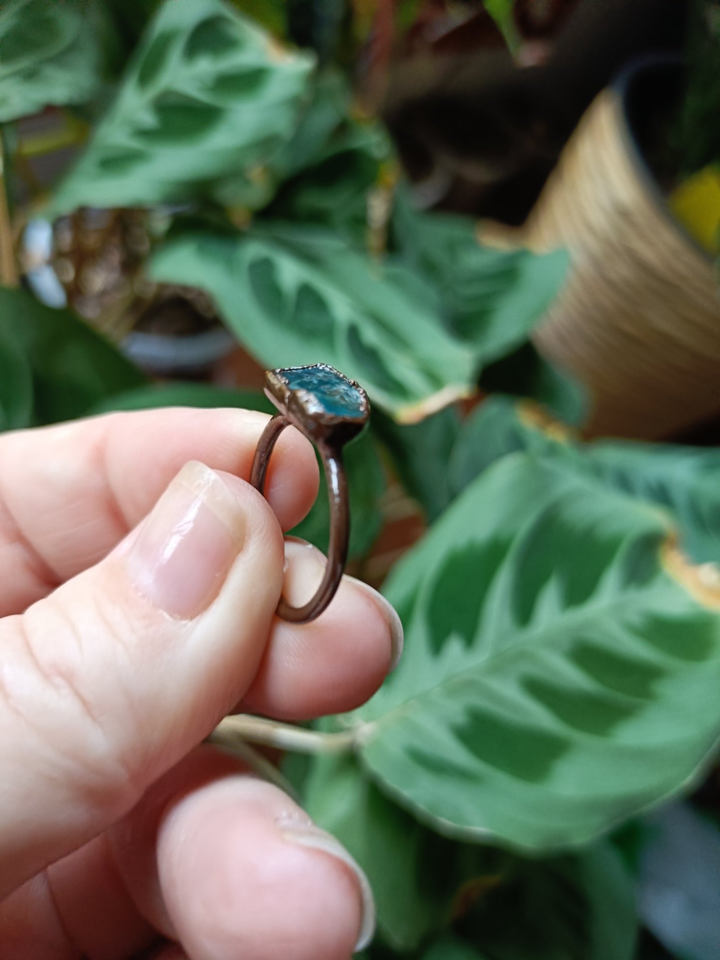 Blue Apatite Copper Electroformed Ring - Size US 6.5/ - UK N - D 16.9mm