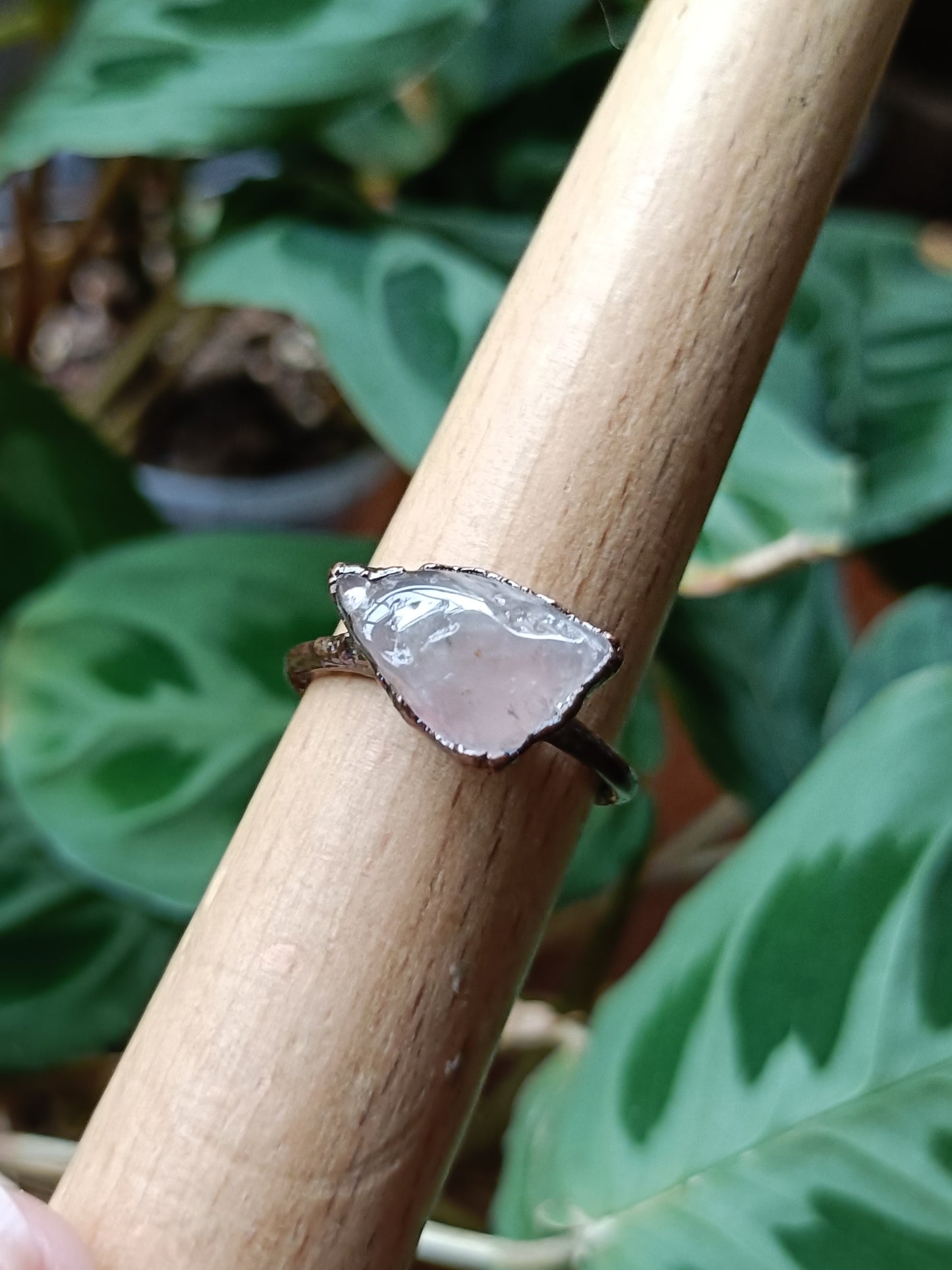 Rose Quartz Copper Electroformed Ring - Size US 9.5/ - UK S1/2 - D 23mm