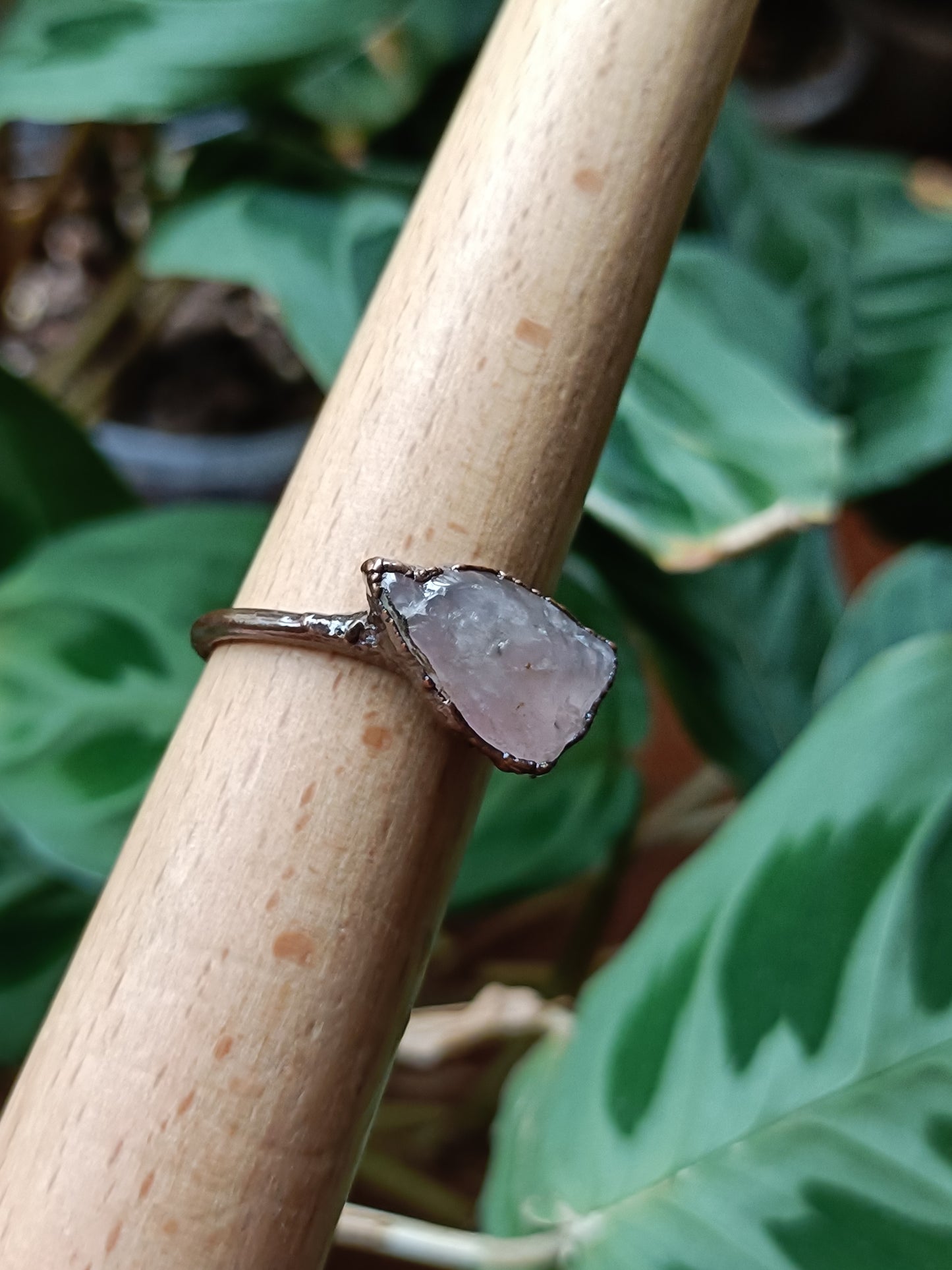 Rose Quartz Copper Electroformed Ring - Size US 9.5/ - UK S1/2 - D 23mm