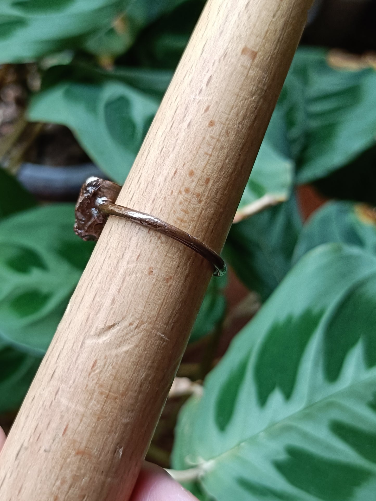 Rose Quartz Copper Electroformed Ring - Size US 9.5/ - UK S1/2 - D 23mm