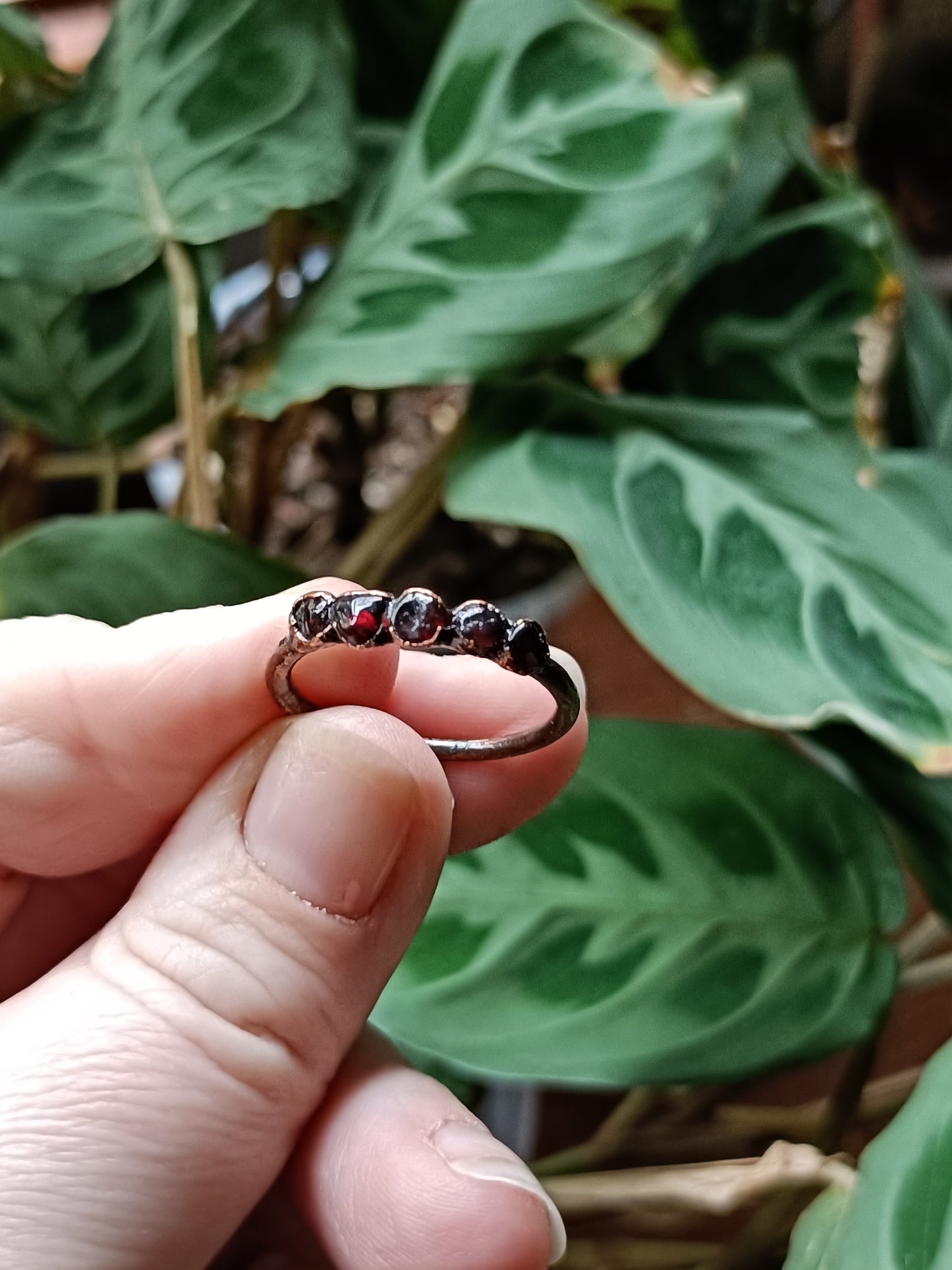 Garnet Copper Electroformed Ring - Size US 9.5 - UK S 1/2 - D 19.3mm