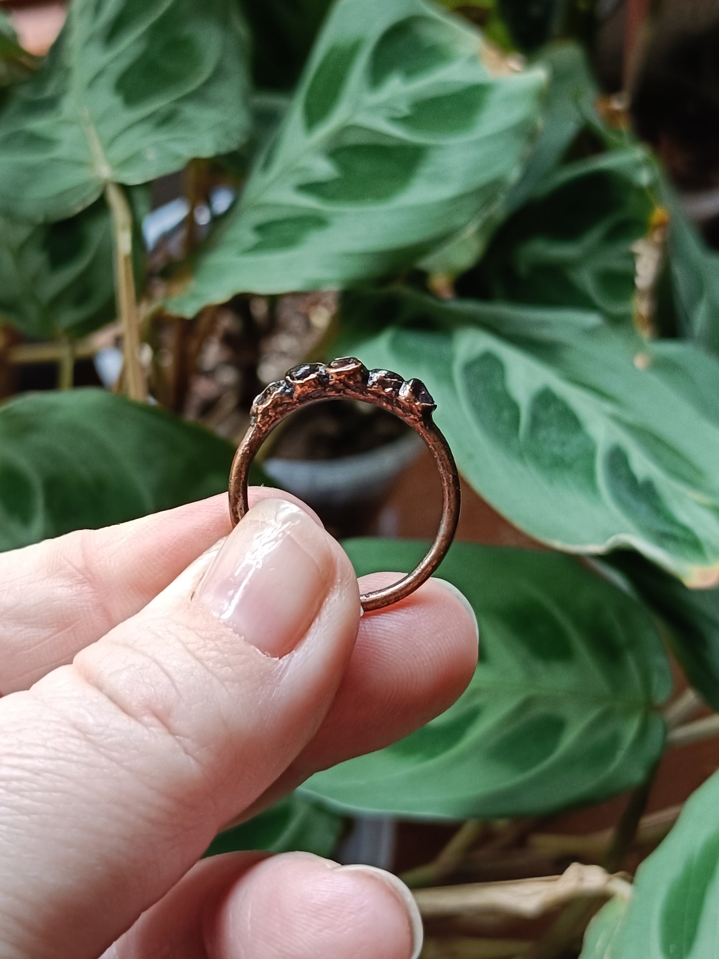 Garnet Copper Electroformed Ring - Size US 9.5 - UK S 1/2 - D 19.3mm