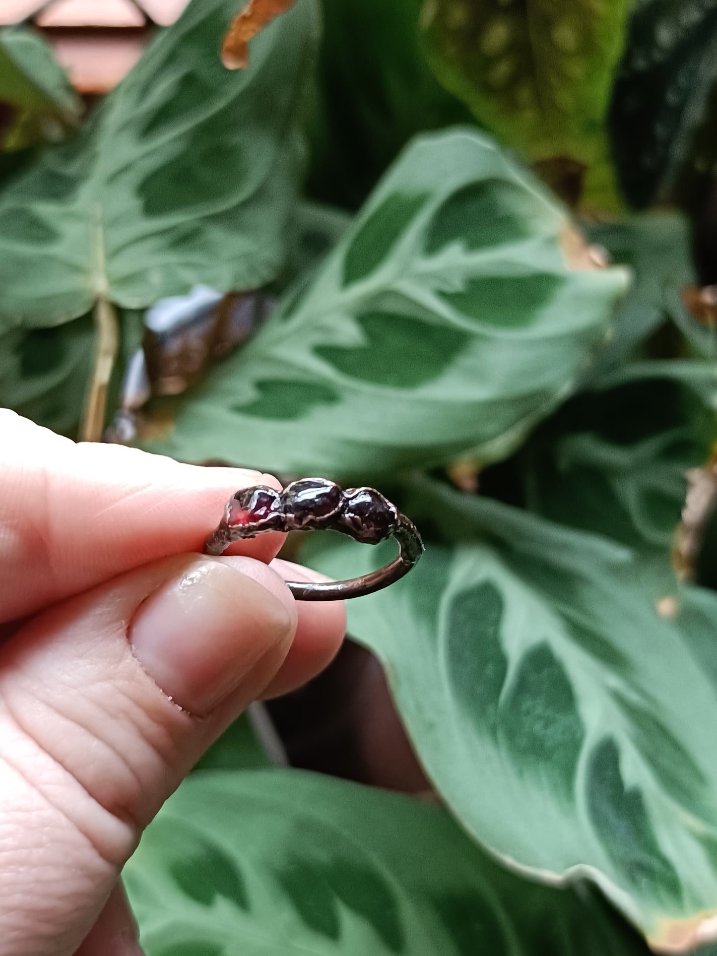 Garnet Copper Electroformed Ring - Size US 5 - UK J 1/2 - D 15.7mm