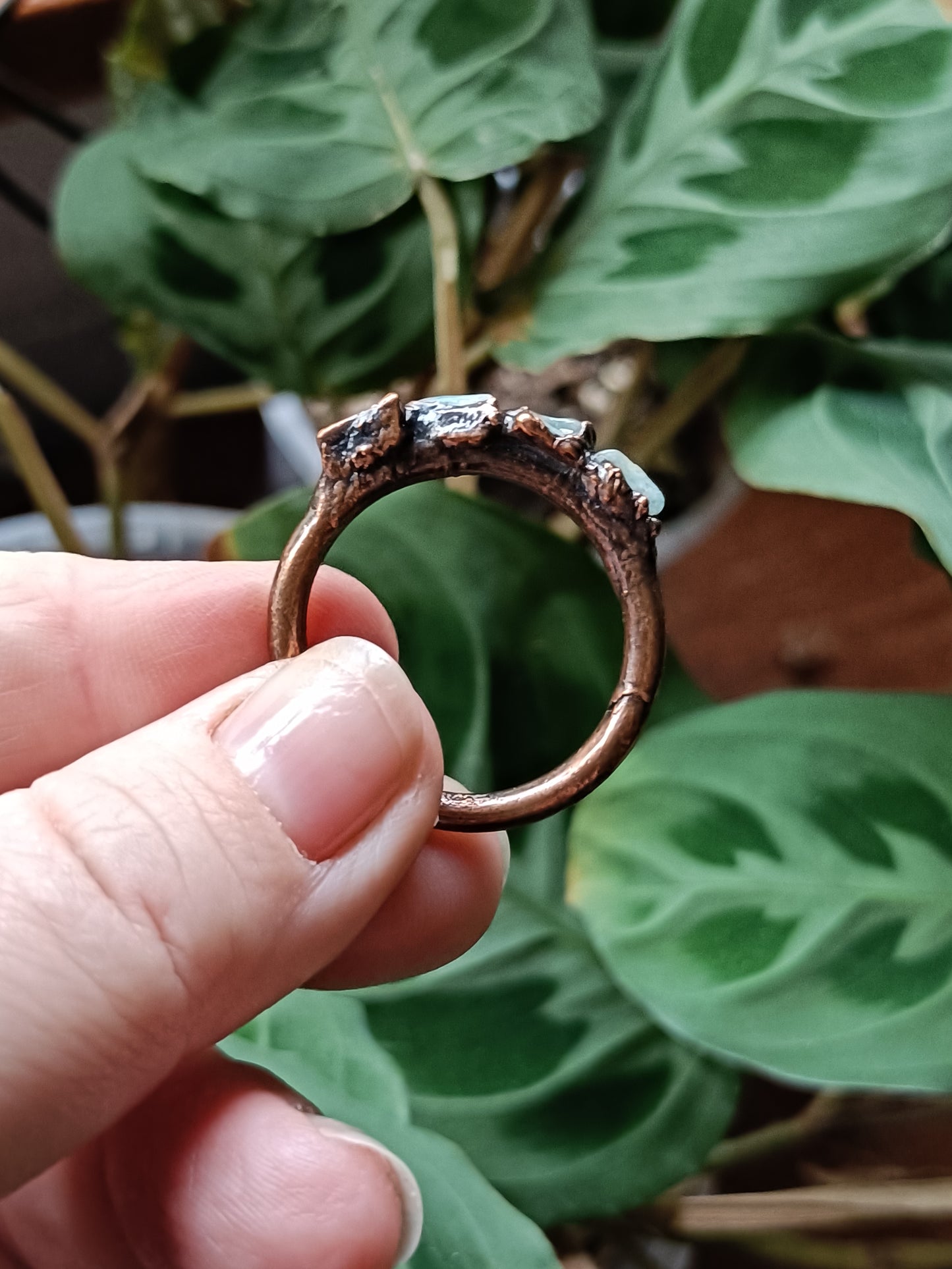 Amazonite Copper Electroformed Ring - Size US 13.5/ D 23mm