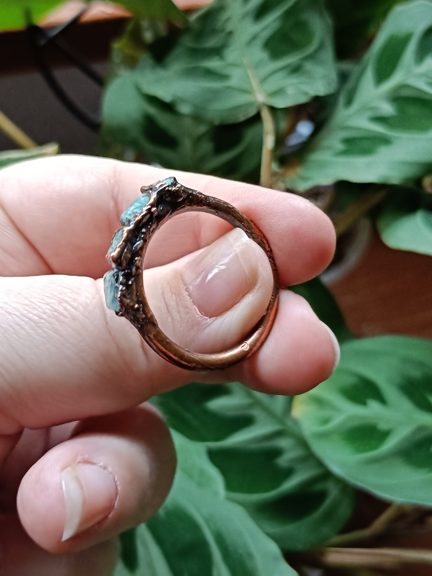 Amazonite Copper Electroformed Ring - Size US 13.5/ D 23mm