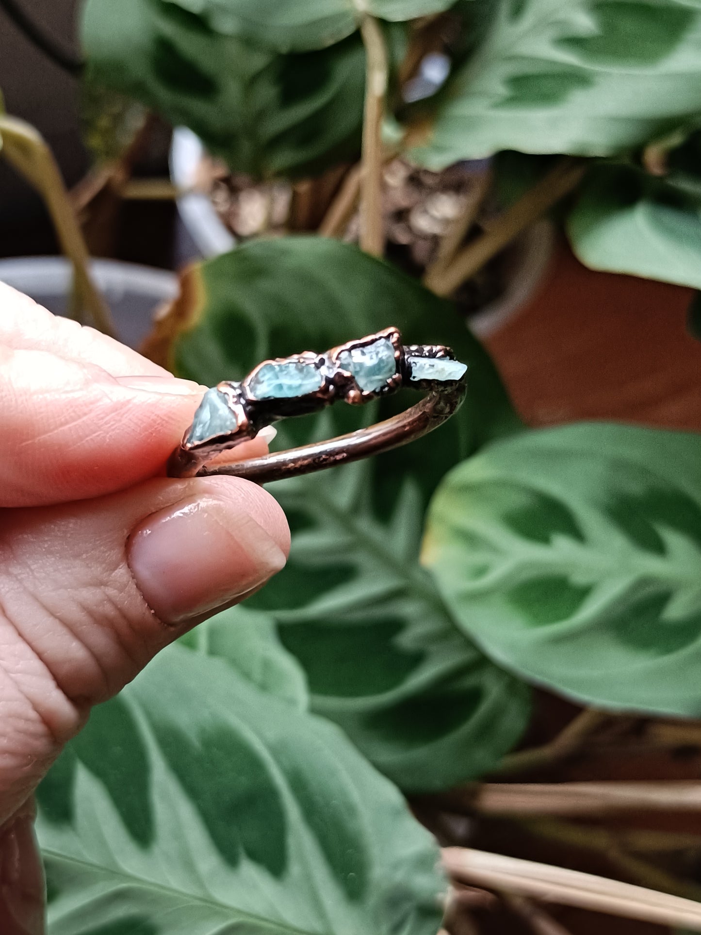 Amazonite Copper Electroformed Ring - Size US 13.5/ D 23mm