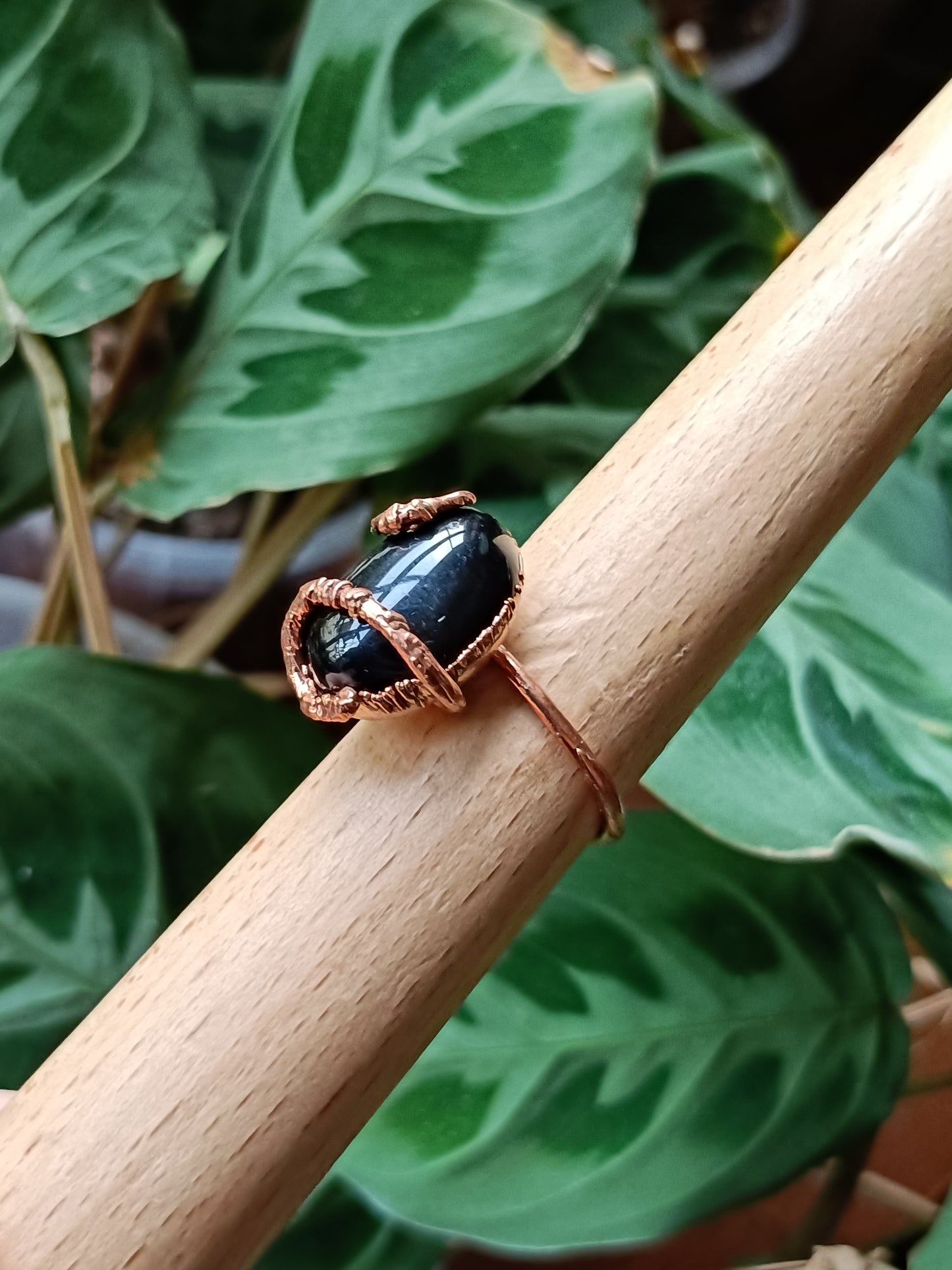 Rustic Black Obsidian Copper Electroformed Ring - Size US 10.5 - UK U1/2 - D 20.8mm