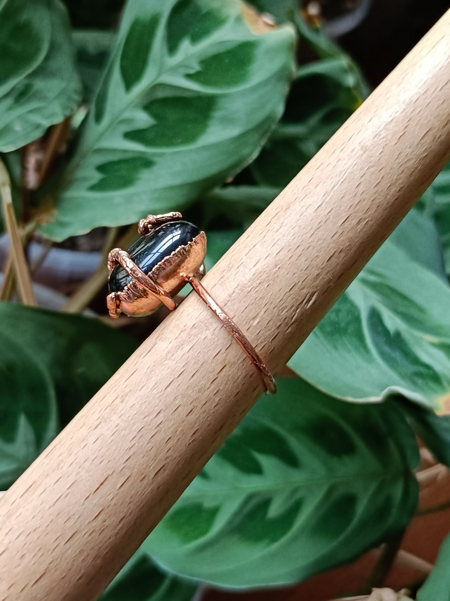 Rustic Black Obsidian Copper Electroformed Ring - Size US 10.5 - UK U1/2 - D 20.8mm
