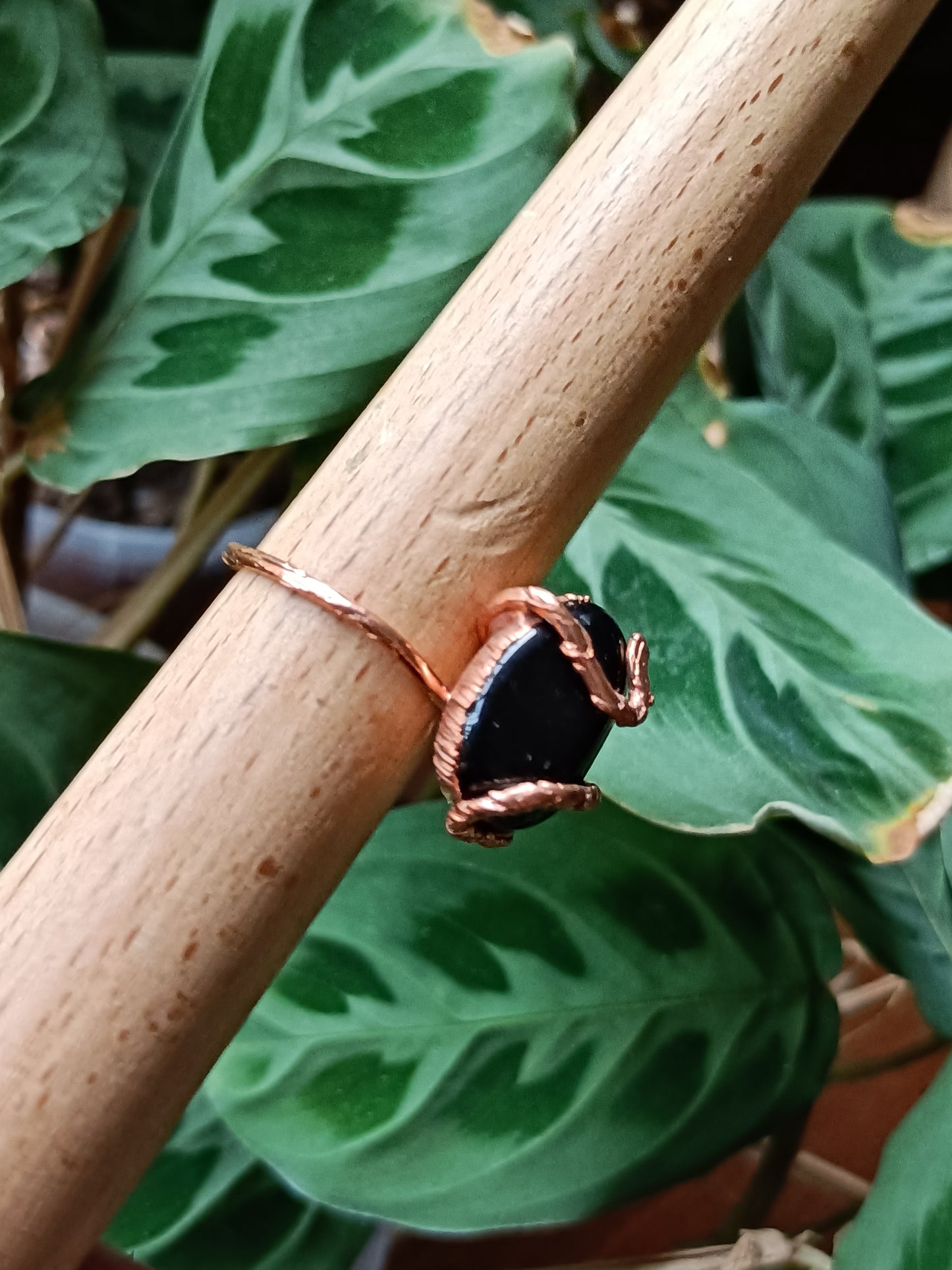 Rustic Black Obsidian Copper Electroformed Ring - Size US 10.5 - UK U1/2 - D 20.8mm