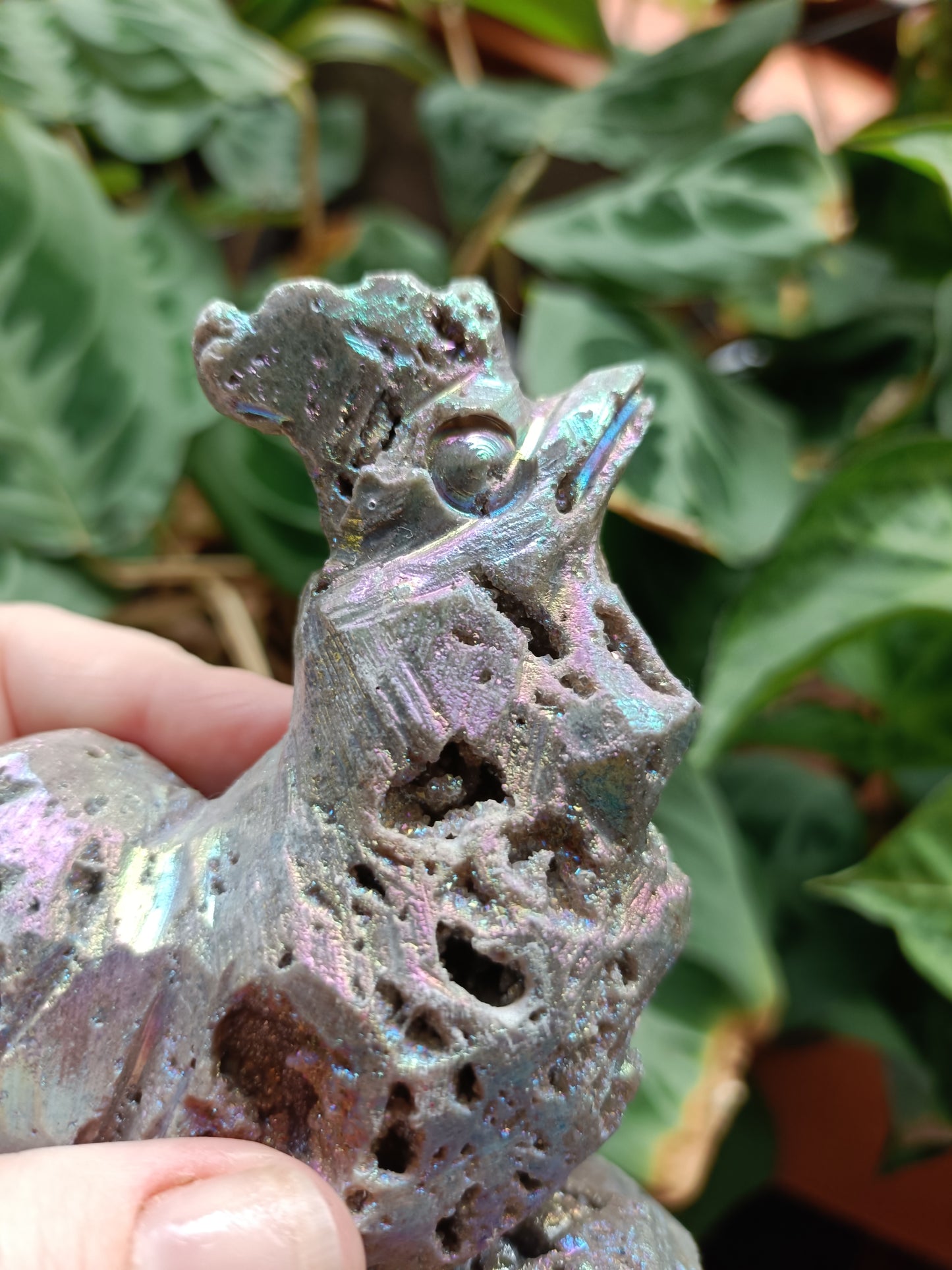 Aura Coated Brecciated Quartz Chalcedony Rooster - 558g