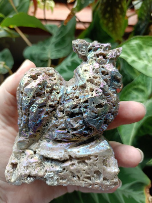 Aura Coated Brecciated Quartz Chalcedony Rooster - 467g