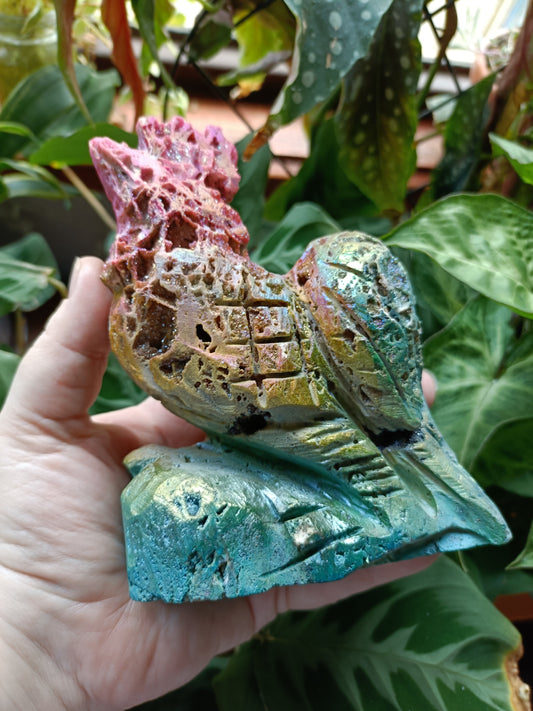 Aura Coated Brecciated Quartz Chalcedony Rooster - 957g